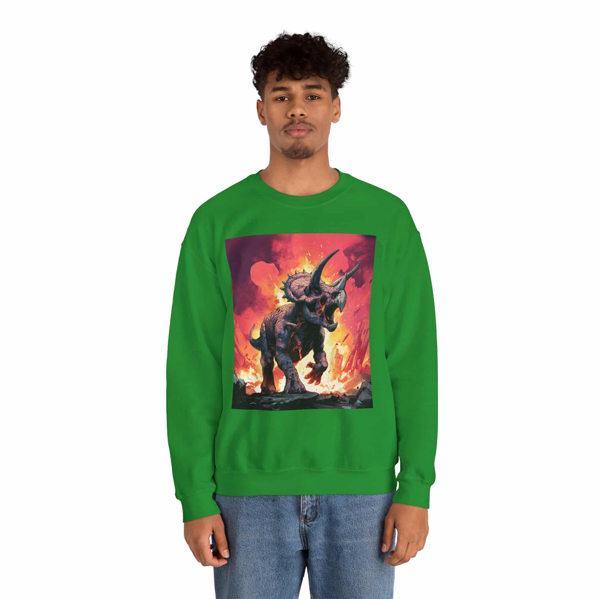 Skeletal Zombie Triceratops In Volcanic Wasteland Unisex Heavy Blend™ Crewneck Sweatshirt - Image 44