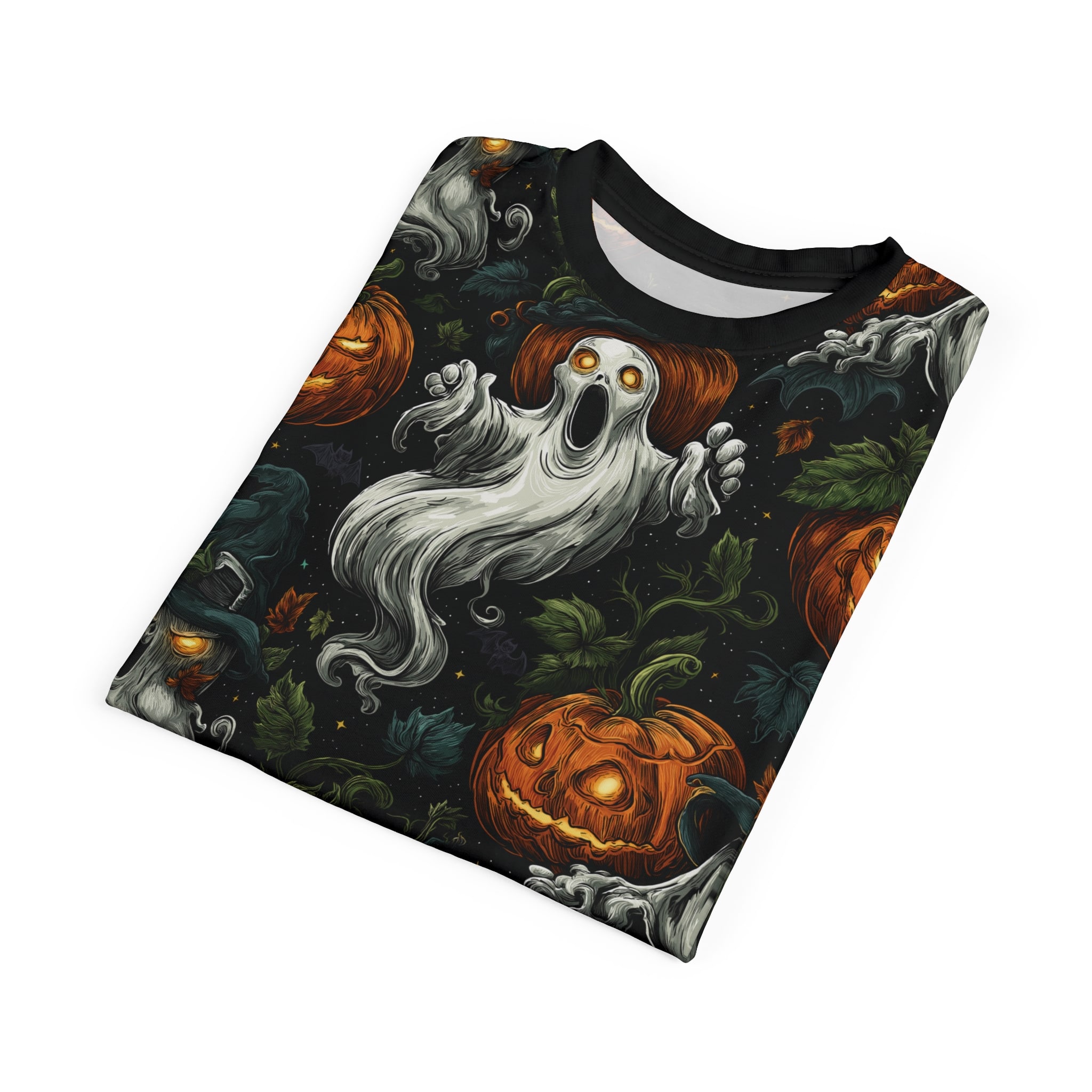 Halloween Ghosts & Pumpkins Pattern 1 Unisex Cut & Sew Tee (AOP) - Image 20
