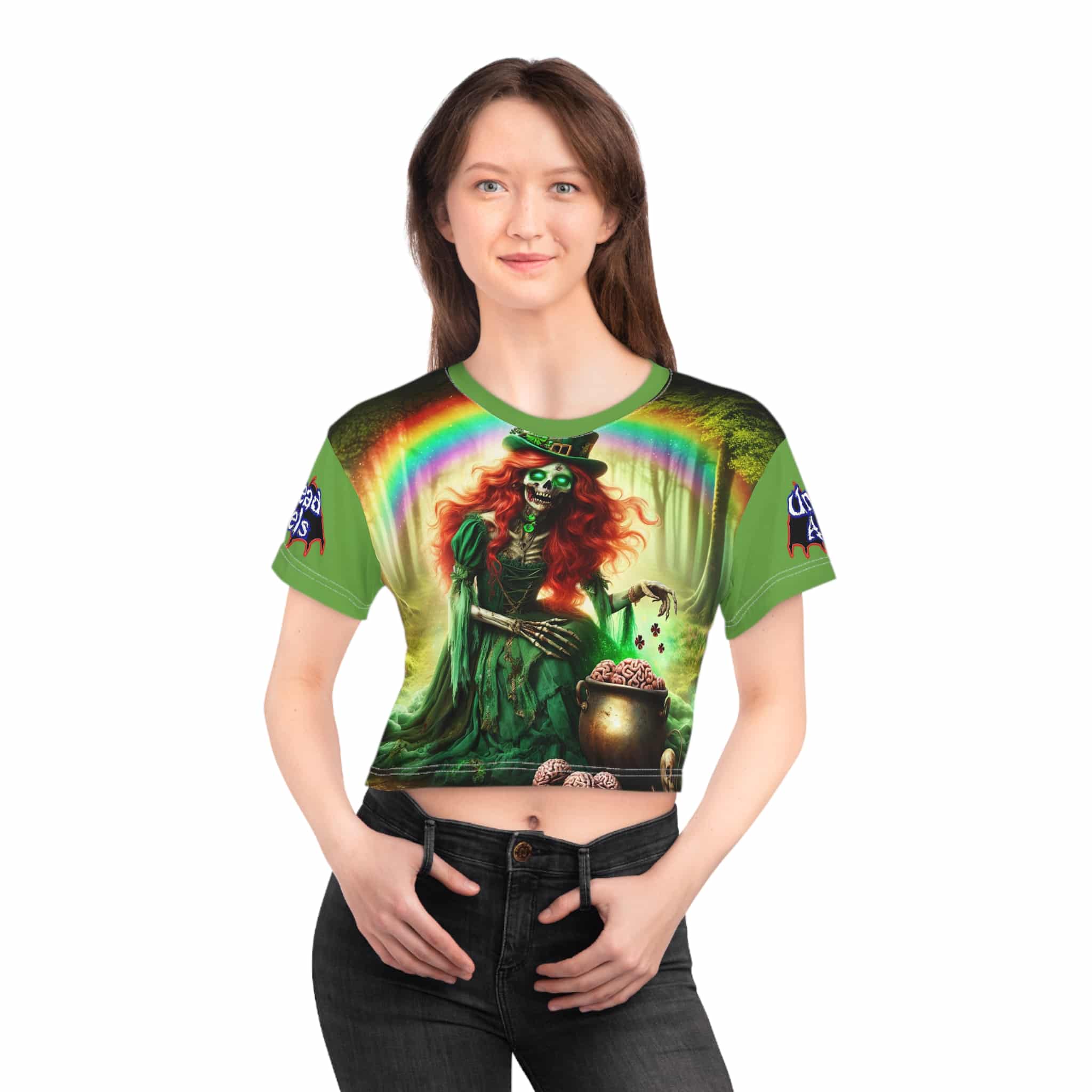 Fiona Undead Angel Leprechaun Queen #DFZ-007B Crop Tee (AOP) - Image 3