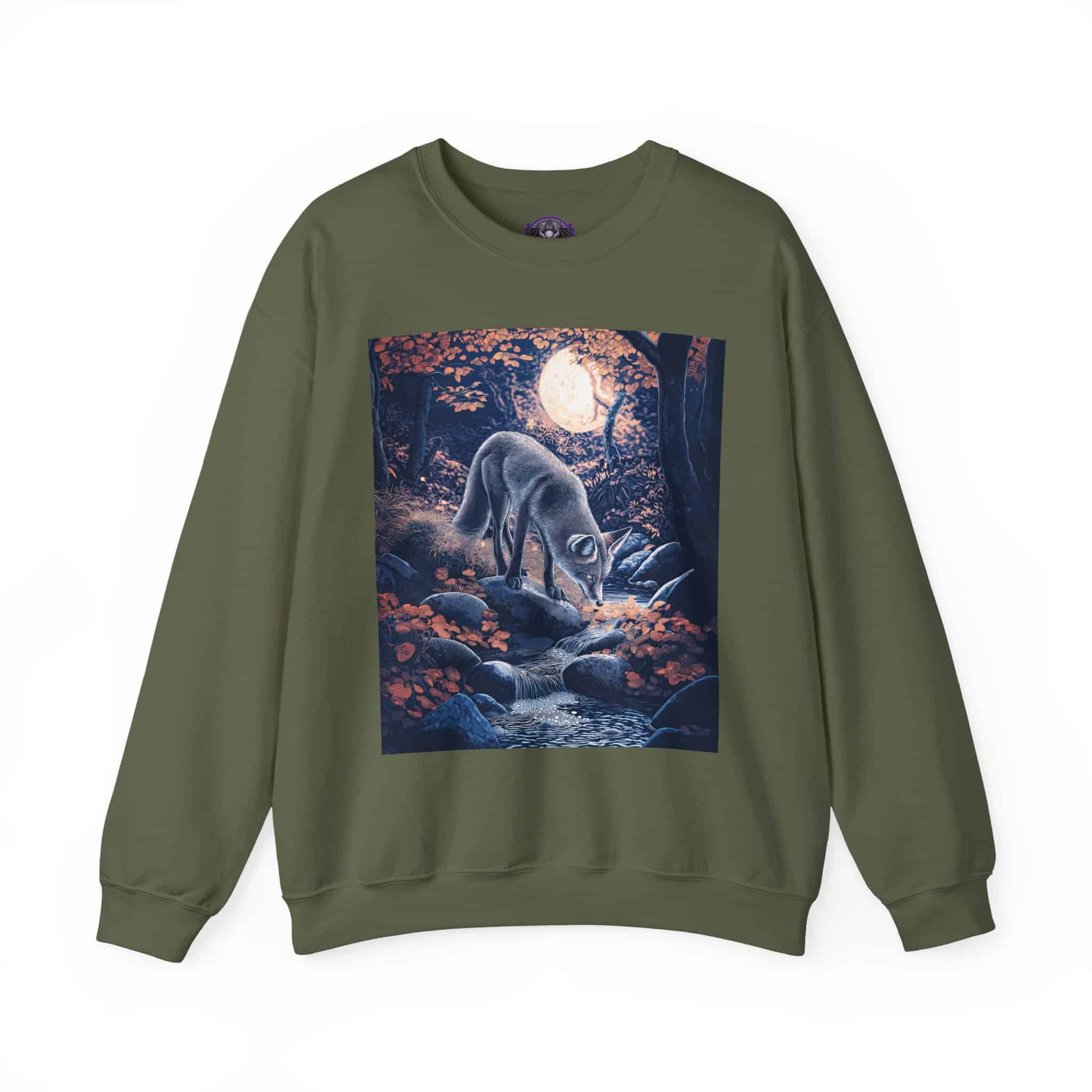 Fox By Stream At Moonlight by Wyldesigns Unisex Heavy Blend™ Crewneck Sweatshirt - Image 13