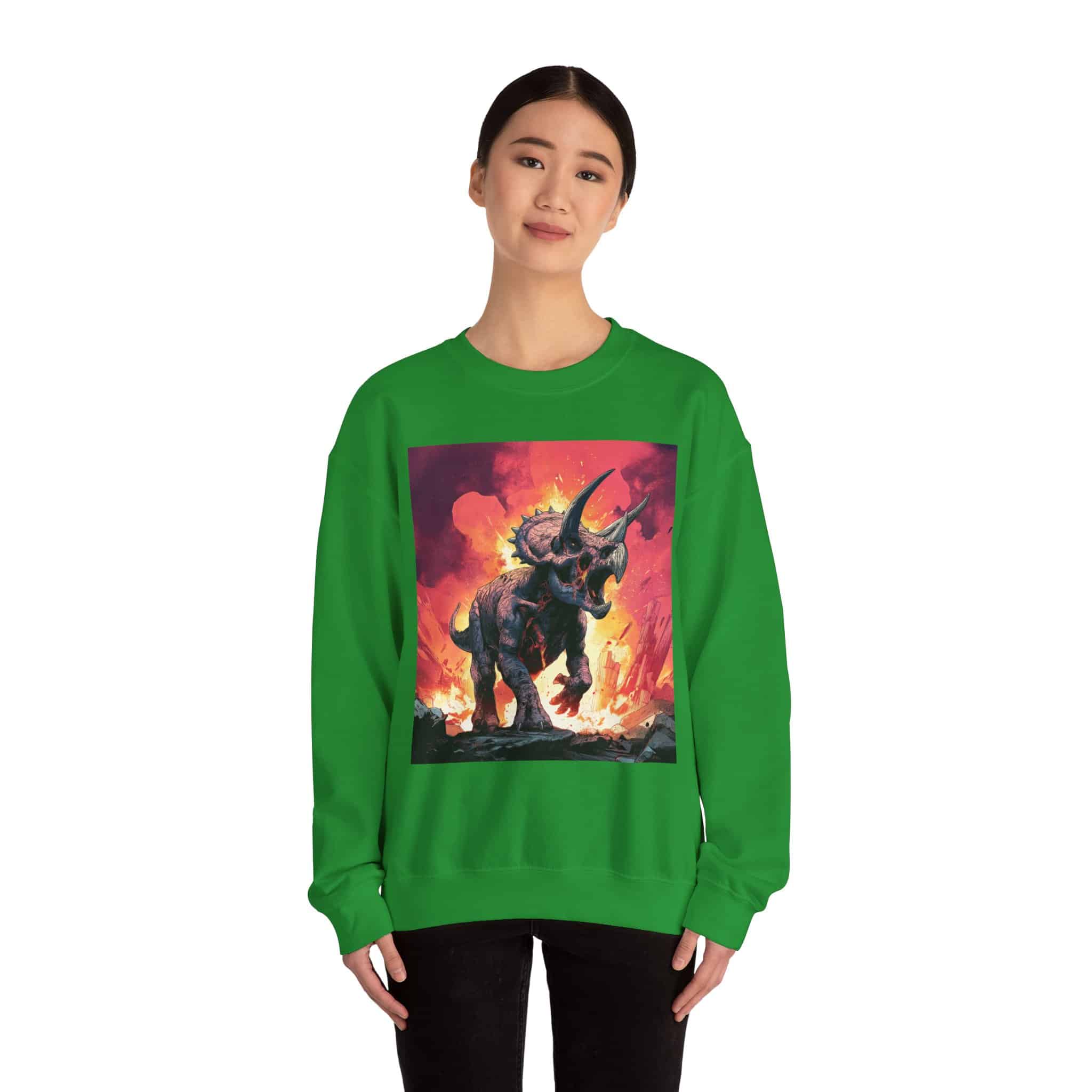 Skeletal Zombie Triceratops In Volcanic Wasteland Unisex Heavy Blend™ Crewneck Sweatshirt - Image 42