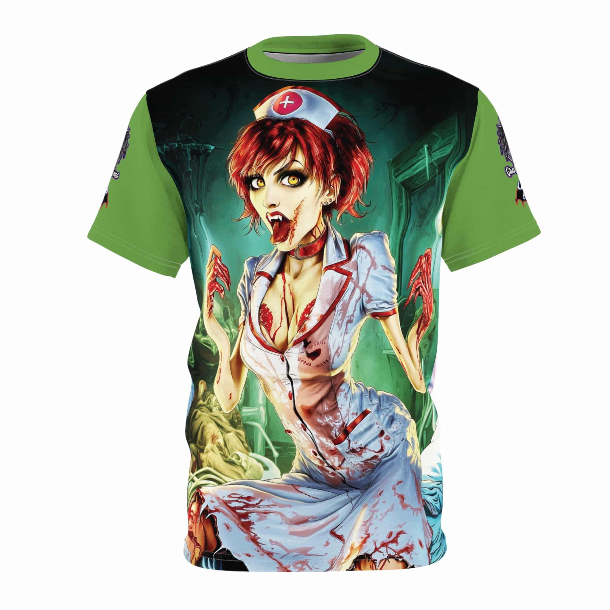 Undead Angels Zombie Nurse Abigail Reborn Style BZ-DS Unisex Cut & Sew Tee (AOP) Green - Image 21