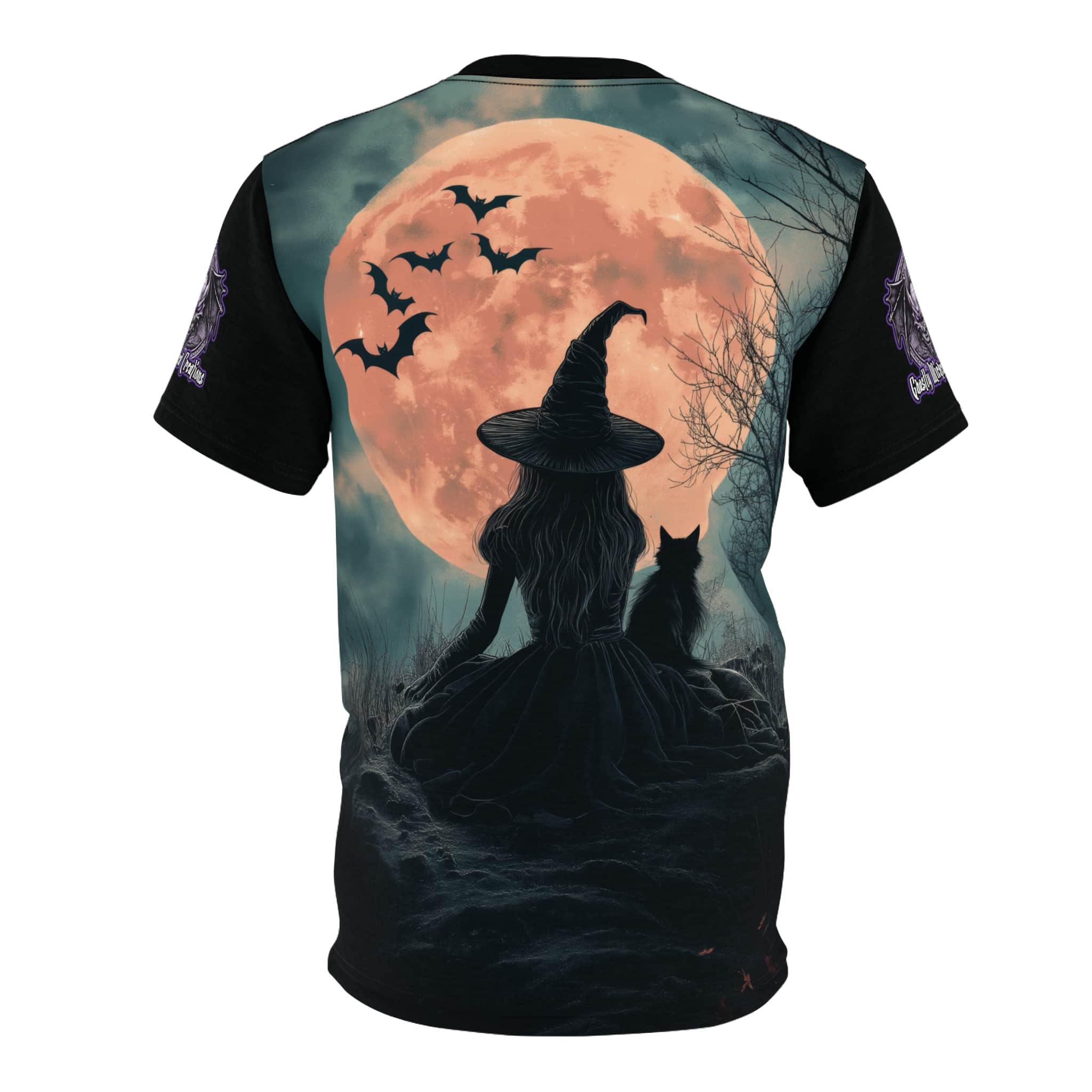 Witch With Black Cat By Moonlight #MJ-W004 Unisex Cut & Sew Tee (AOP) - Image 2