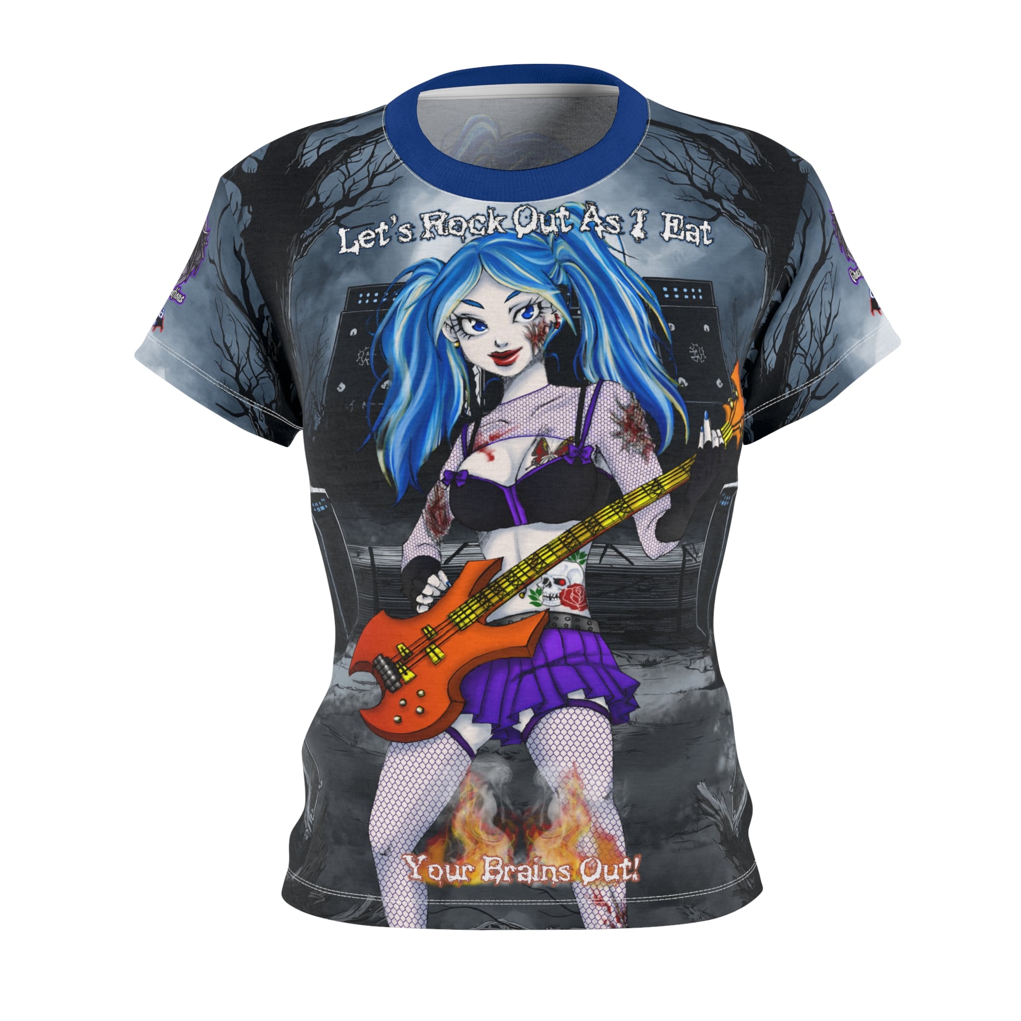Ashley Undead Angel Bass Guitarist - Classic Art w/Text Women's Cut & Sew Tee (AOP) - Image 2