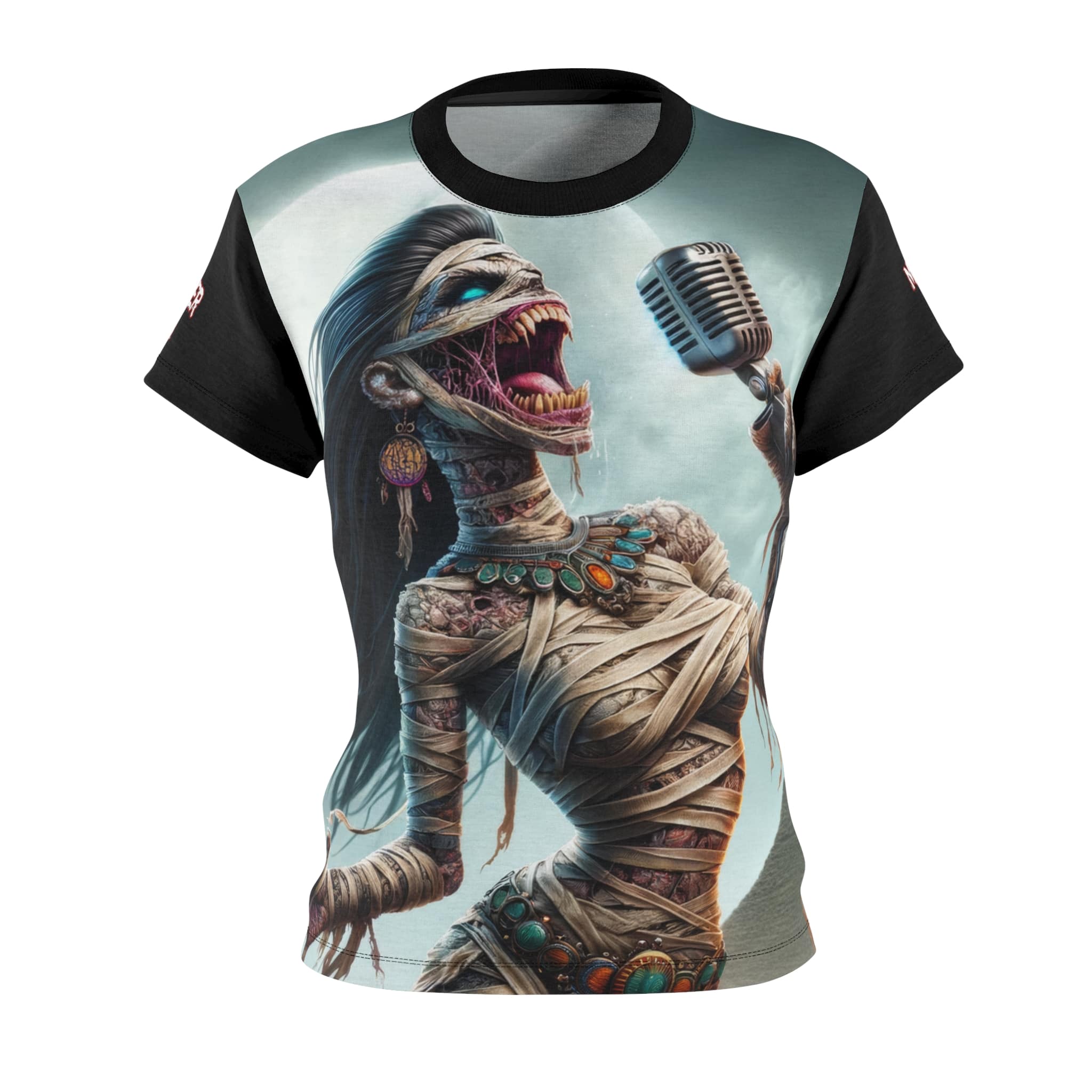 Monster Mosh 2024 Tour Mummy Goddess Singer #MM-D-MG01 Women's Cut & Sew Tee (AOP) - Black or Pink Sleeves - Image 2