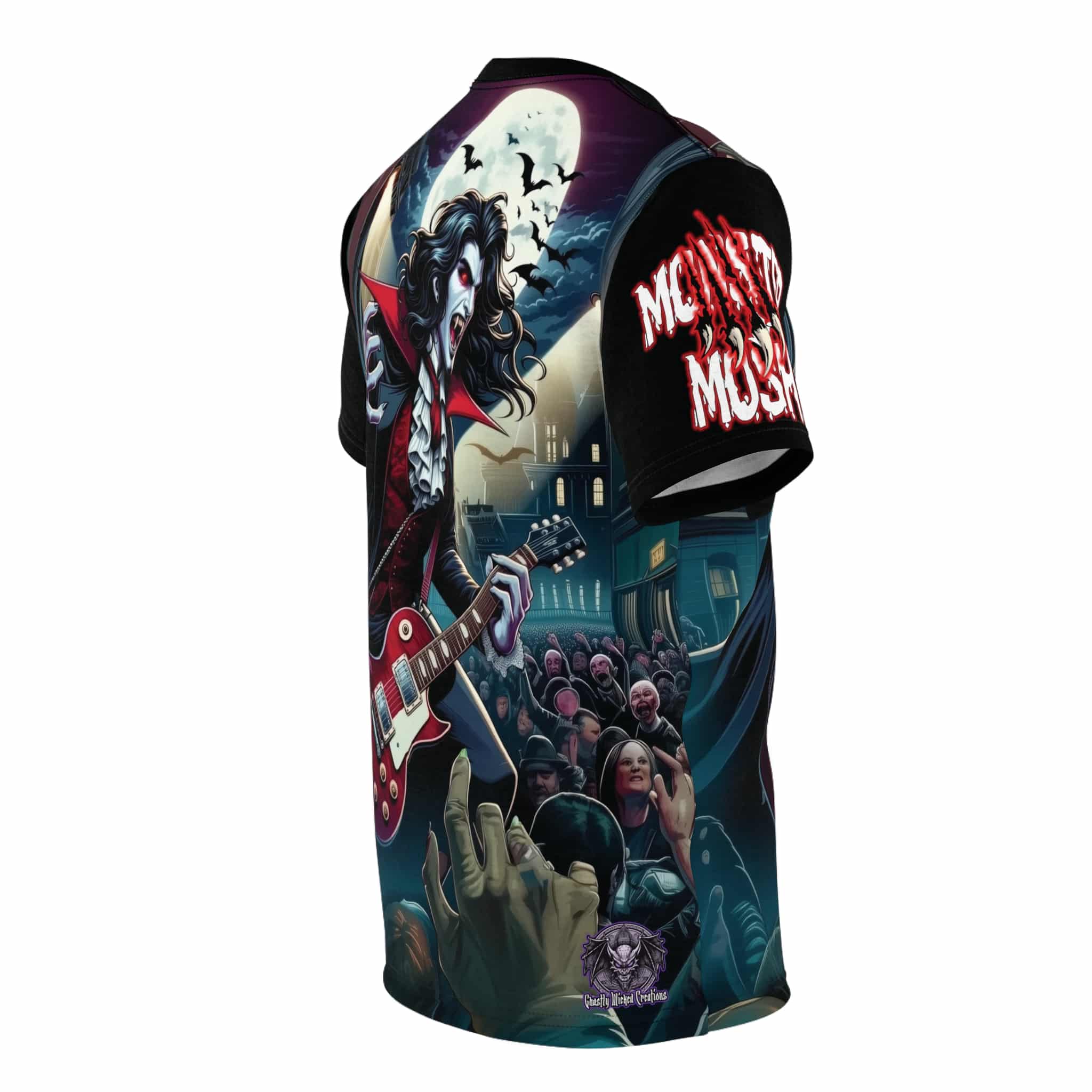 Monster Mosh 2024 Tour Dracula On Guitar MM-D-D07 Unisex Cut & Sew Tee (AOP) - Image 4