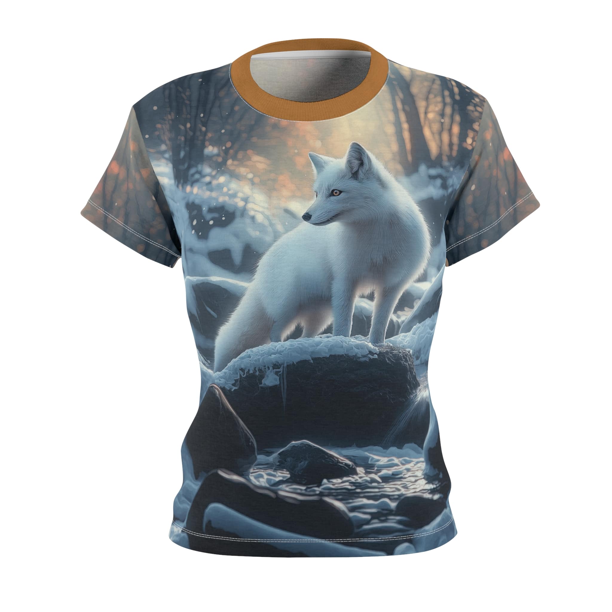 Arctic Fox In Woods Women's Tee by Wyldesigns - Wildlife Graphic T-Shirt #WD-M020 (AOP) - Image 2