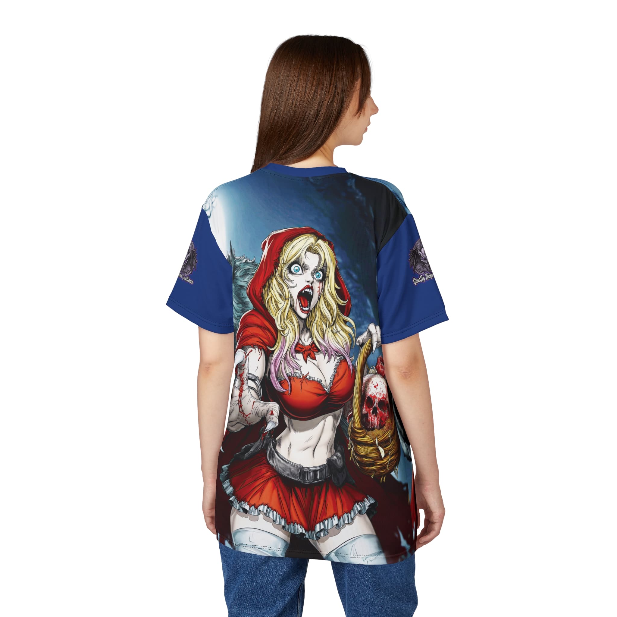 Vampire Red Riding Hood By Ghastly Wicked Tales 2025-01 Unisex Cut & Sew Tee (AOP) Blue - Image 14