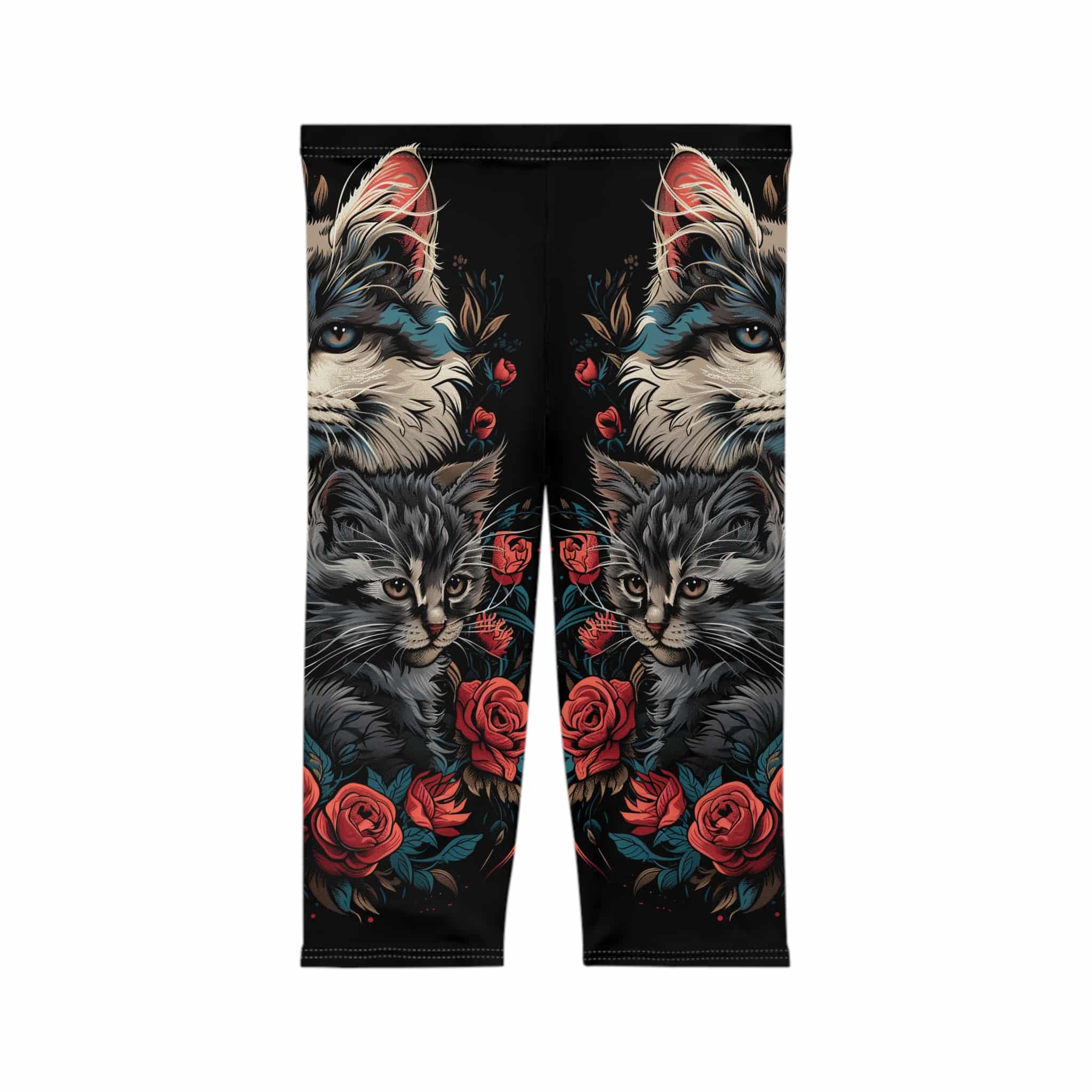 Mama Cat & Kittens WD-M001 By Wyldesigns Women’s Capri Leggings (AOP) - Image 2