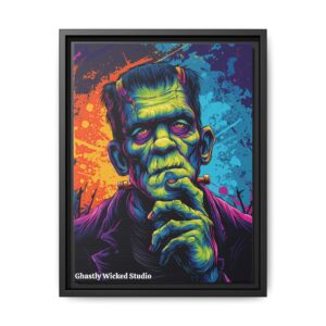 Frankenstein Pop 60’s Art Style Matte Canvas, Black Frame Halloween