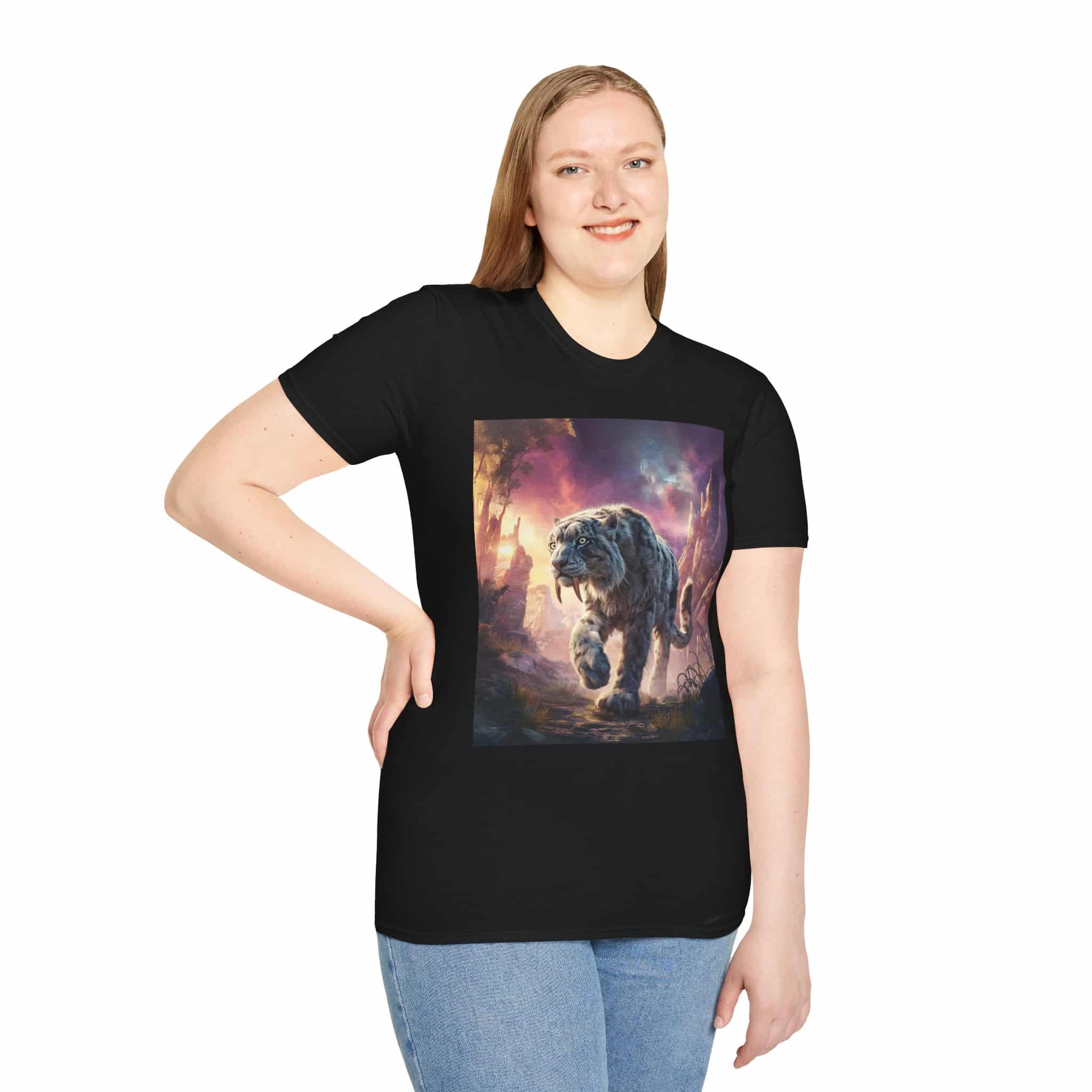 Prehistoric Smilodon aka Sabre-Tooth Tiger II Unisex T-Shirt, Graphic Tee, Unique Gift, Casual Wear - Image 8
