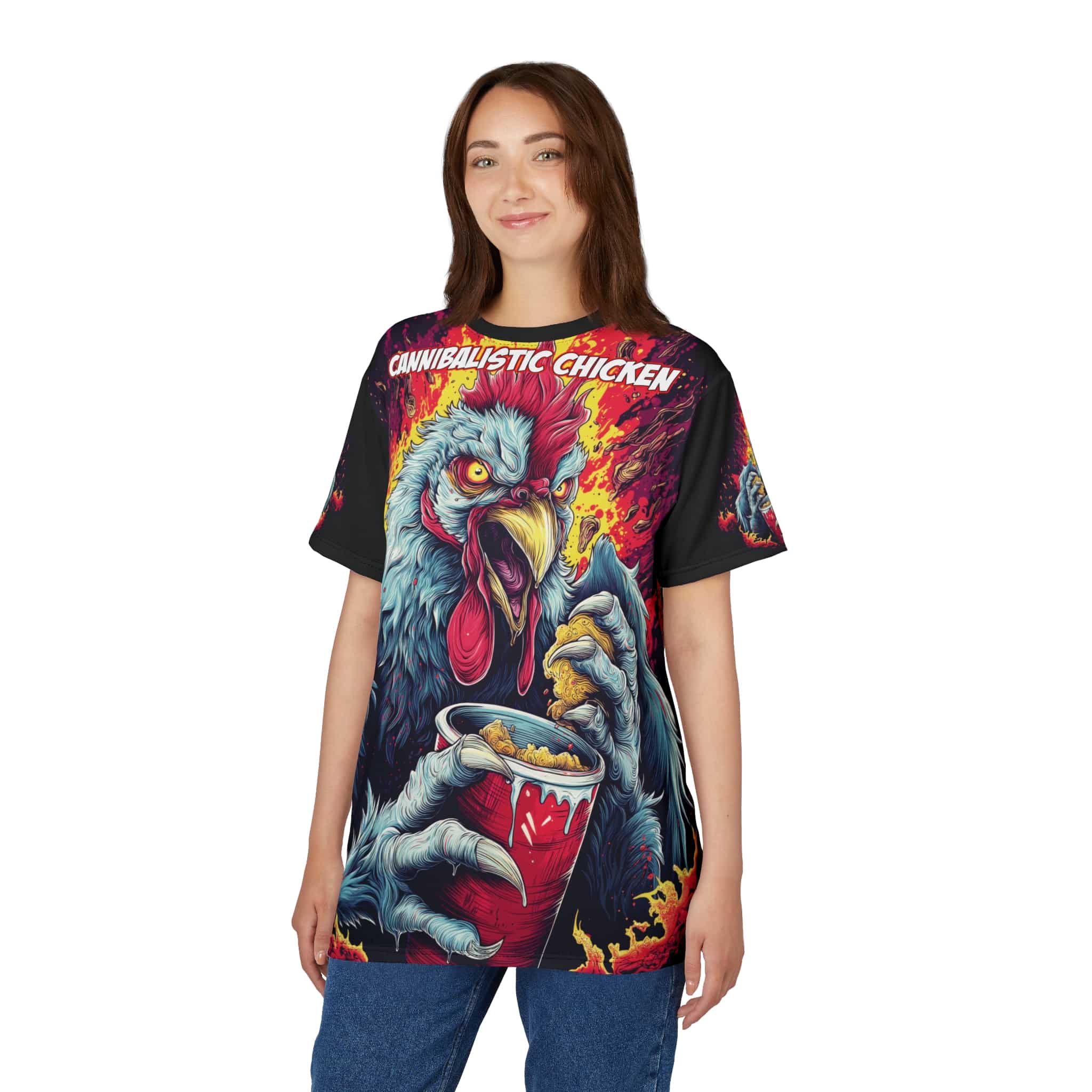 Cannibalistic Chicken Band Unisex Tee (AOP) - Image 11