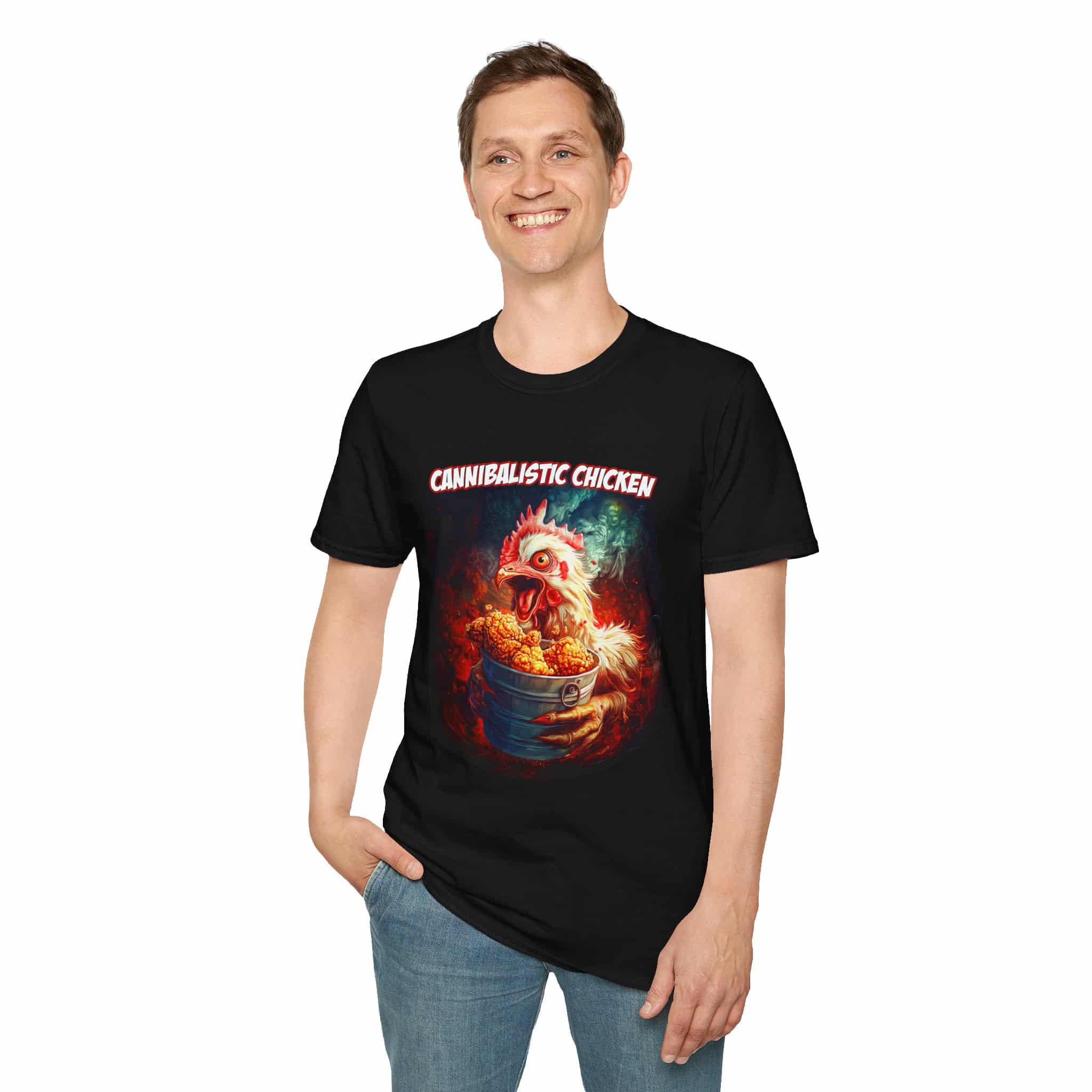 Cannibalistic Chicken Band Unisex T-Shirt, Funny Graphic Tee, Unique Gift, Casual Wear, Chicken Lover Humor - Image 6