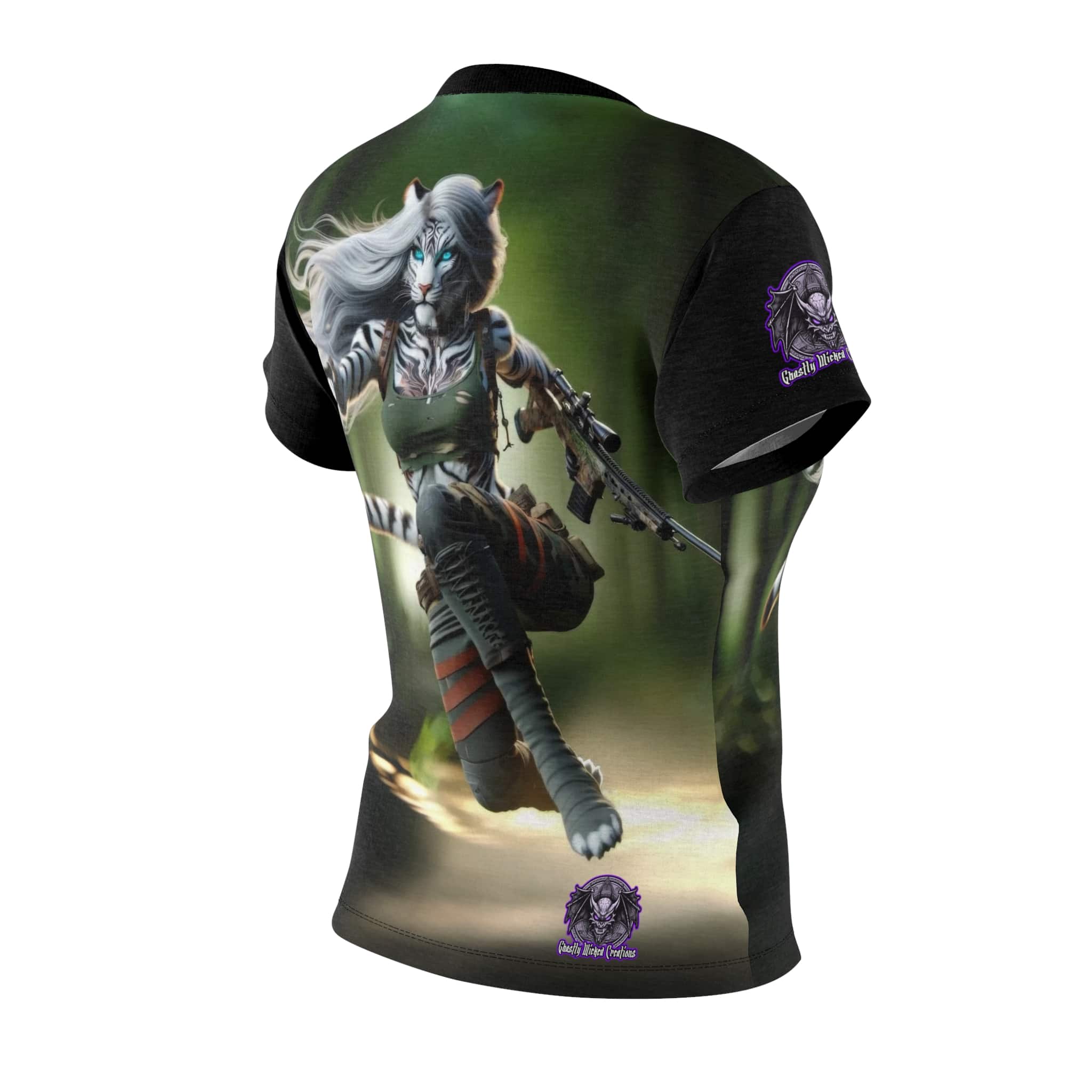 Arm The Animals: Hunter Tiger Girl #AA-D-WT002 Women's Cut & Sew Tee (AOP) - Image 4