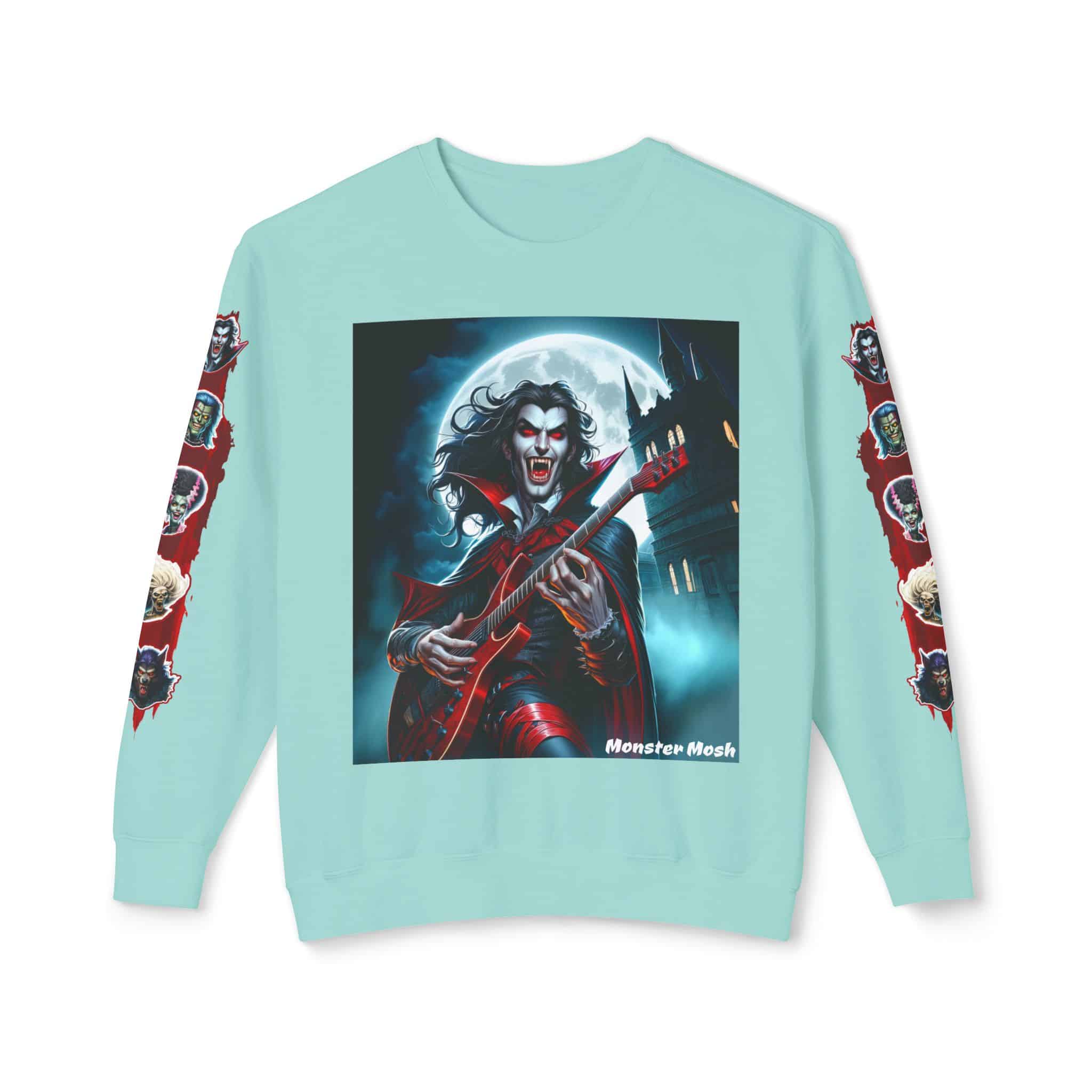 Monster Mosh 2024 Tour Drac on Guitar MM-D001 Deluxe Unisex Lightweight Crewneck Sweatshirt - Image 45