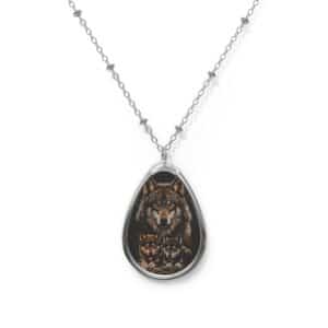 Mama Wolf & Cubs WD-M004 By Wyldesigns Oval Necklace