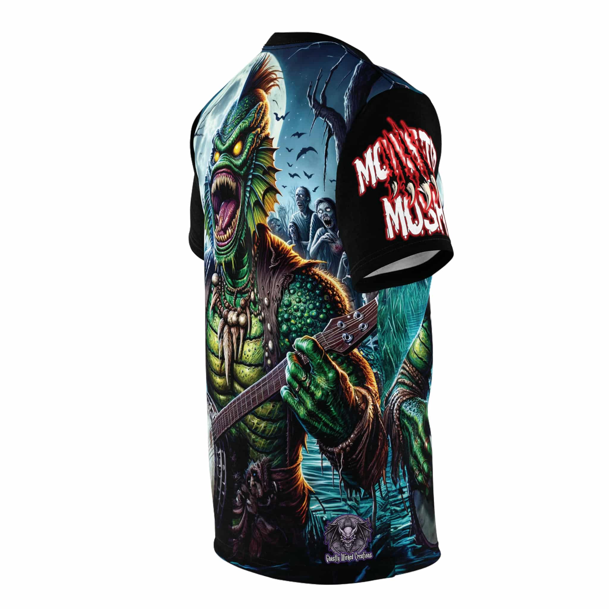 Monster Mosh 2024 Tour Gill On Banjo MM-D005 Unisex Cut & Sew Tee (AOP) - Black or Green Sleeves - Image 8