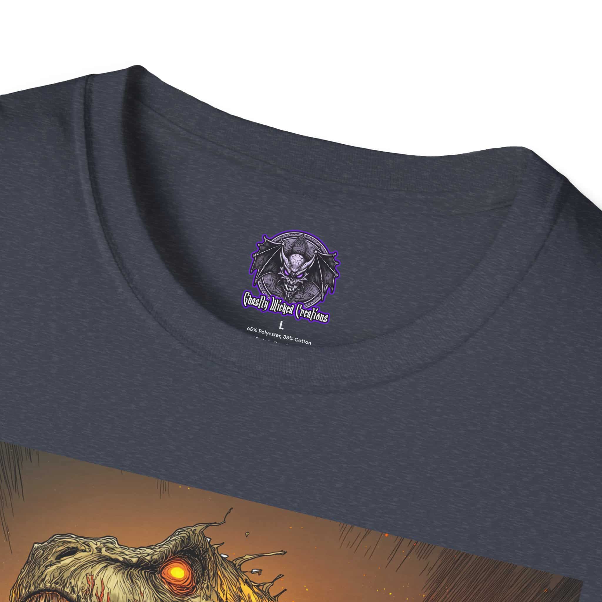 Zombie T-Rex Tyrannosaurus In Volcanic Wasteland Unisex T-Shirt - Image 35