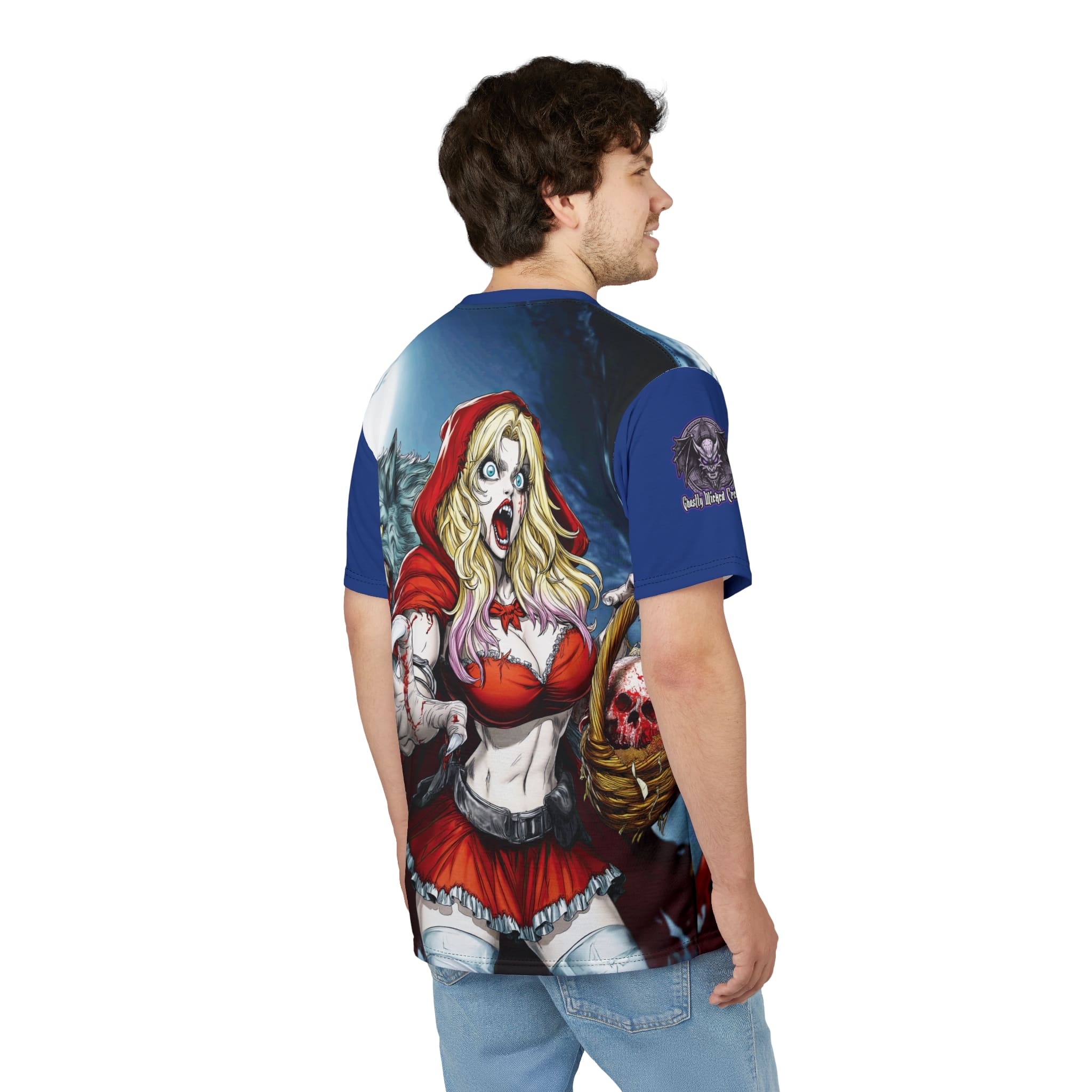 Vampire Red Riding Hood By Ghastly Wicked Tales 2025-01 Unisex Cut & Sew Tee (AOP) Blue - Image 13