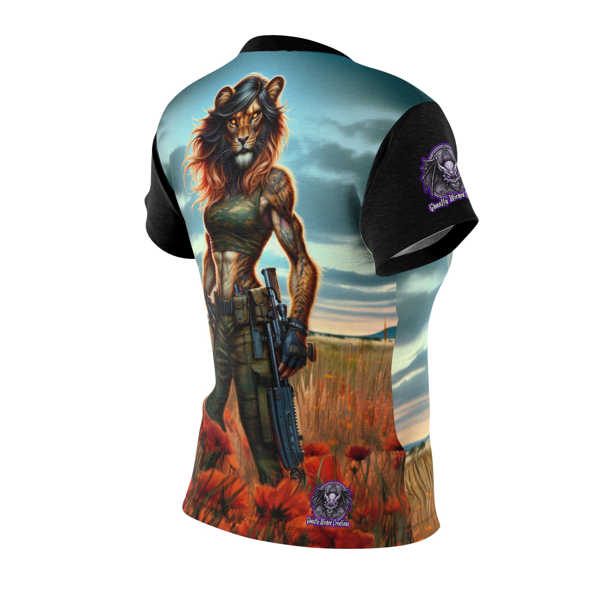 Arm The Animals: Commando Lioness #AA-D-Lis001 Women's Cut & Sew Tee (AOP) - Image 4