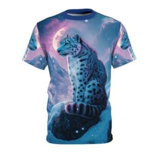 Snow Leopard by Wyldesigns - Wildlife Graphic T-Shirt #WD-M017 Unisex Cut & Sew Tee (AOP)