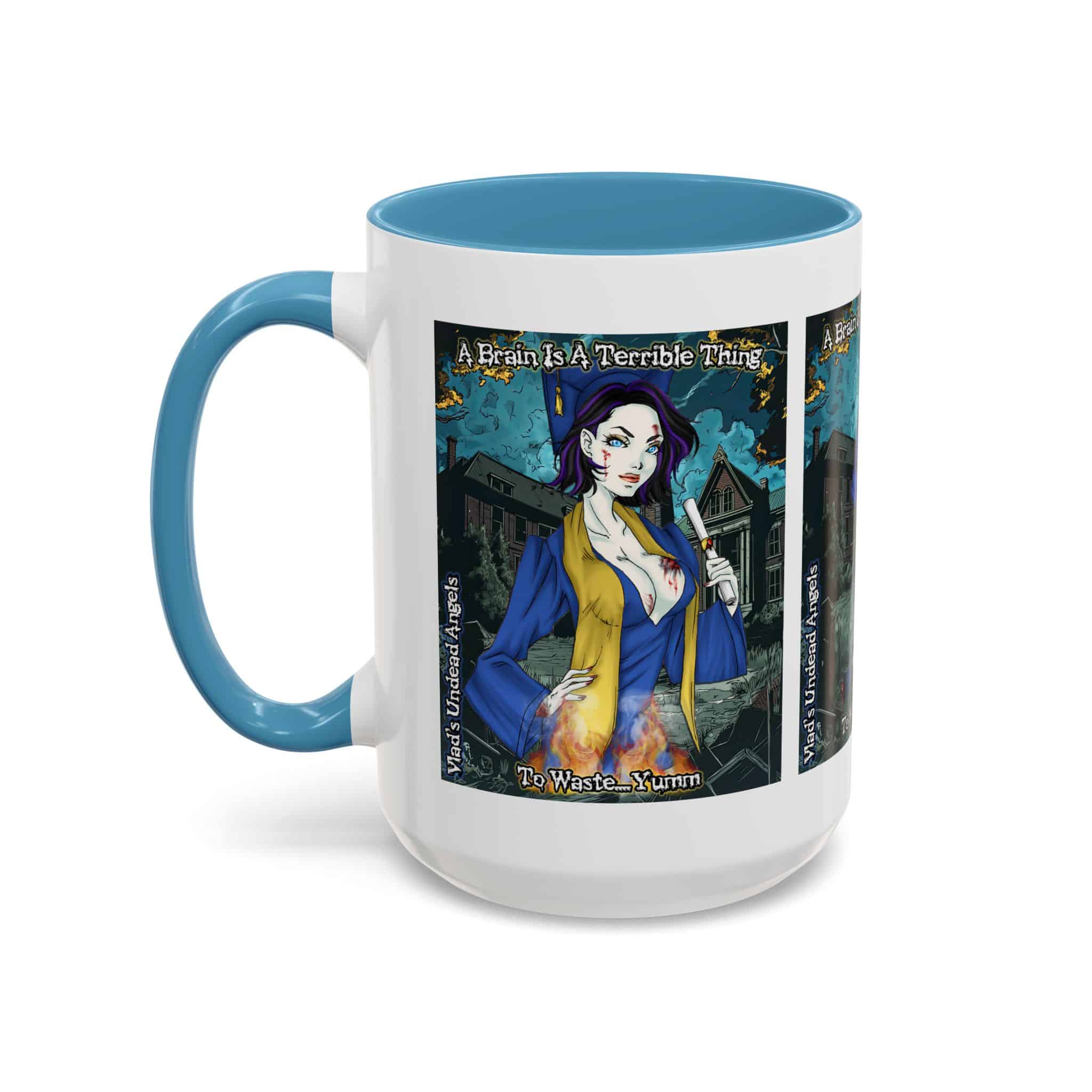 Tiffany Undead Angel Zombie Graduate – Classic Art V2 w/Text Accent Coffee Mug (11, 15oz) - Image 39