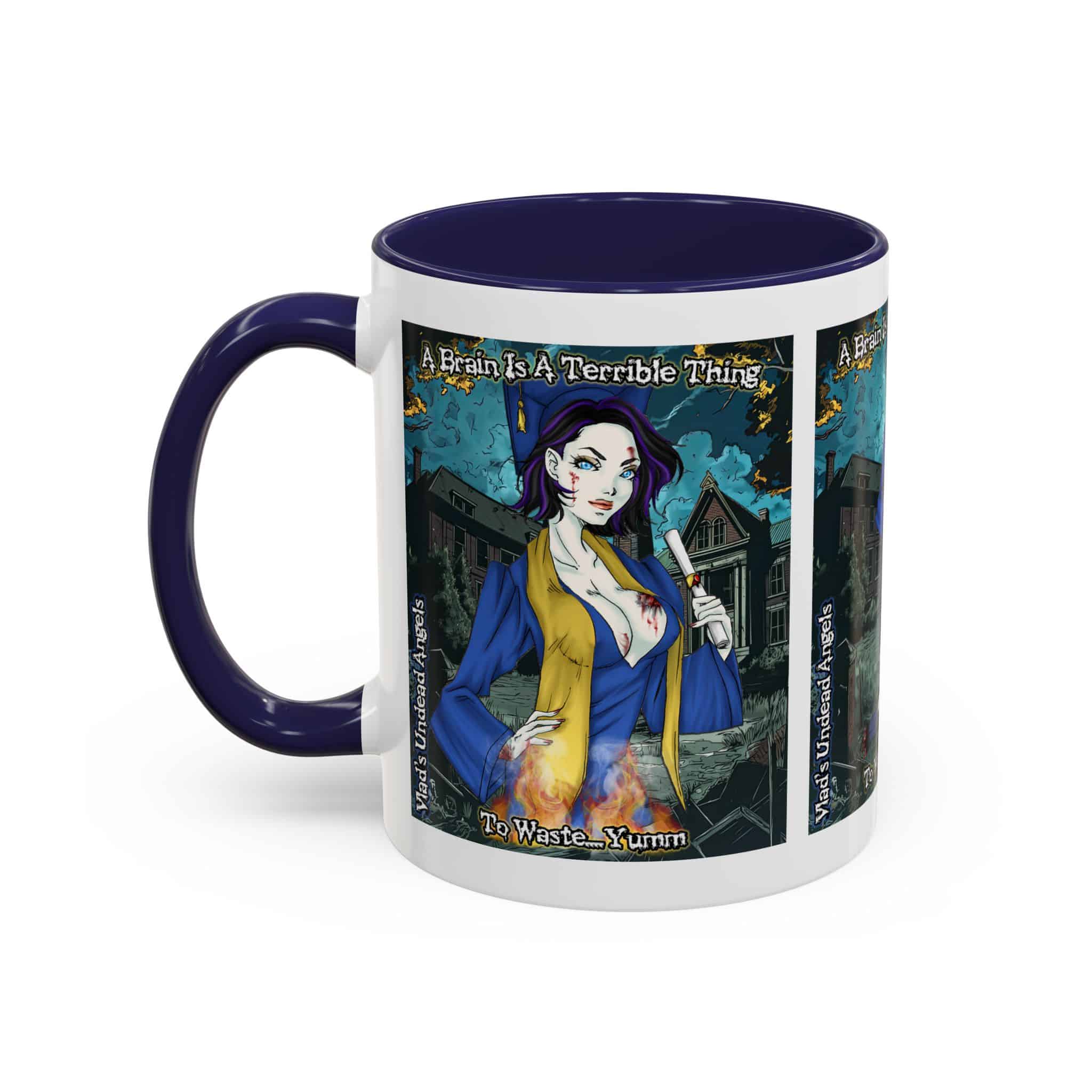 Tiffany Undead Angel Zombie Graduate – Classic Art V2 w/Text Accent Coffee Mug (11, 15oz) - Image 7