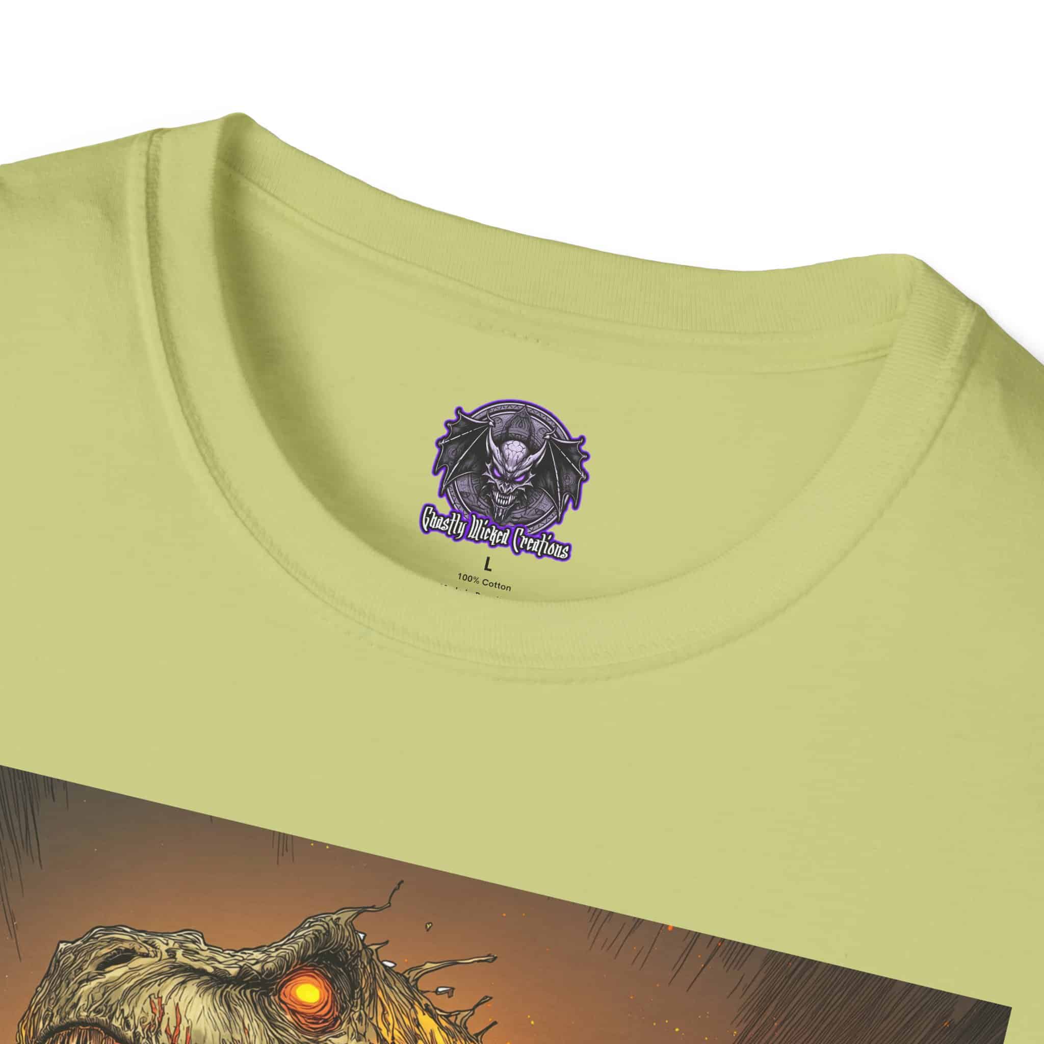 Zombie T-Rex Tyrannosaurus In Volcanic Wasteland Unisex T-Shirt - Image 23