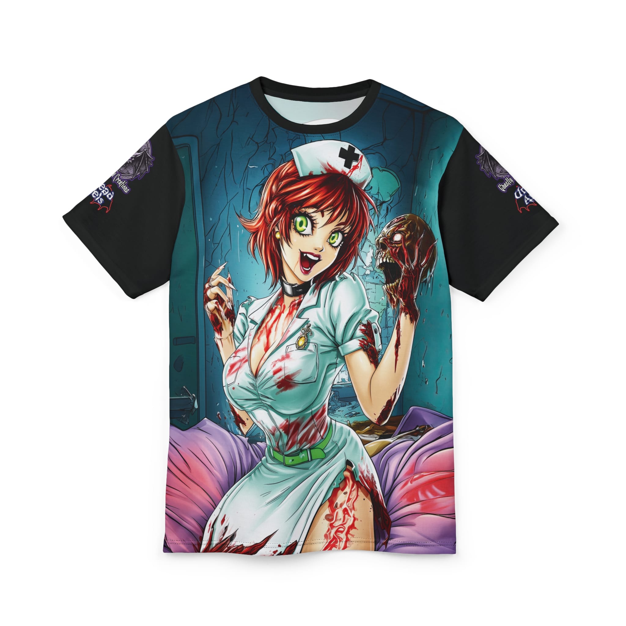 Undead Angels Zombie Nurse Abigail Classic Reborn Style II-DS Unisex Cut & Sew Tee (AOP) - Image 6