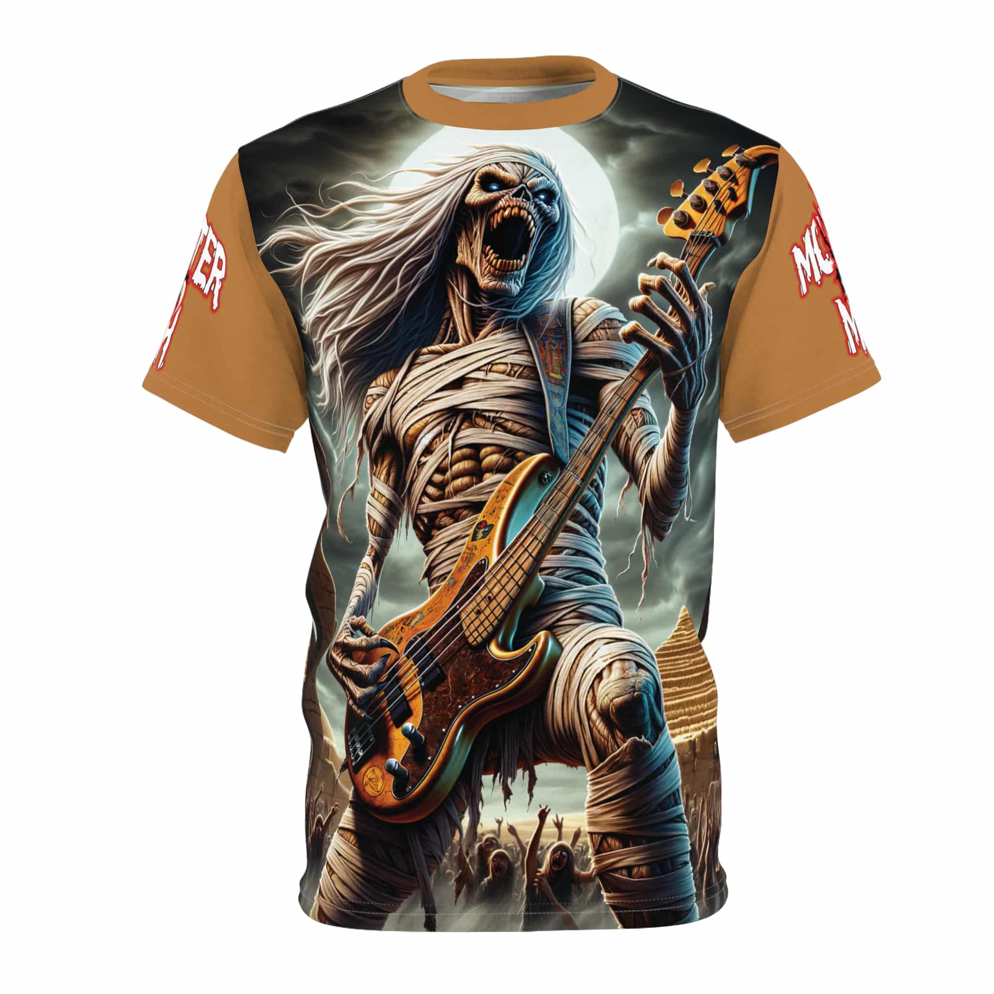 Monster Mosh 2024 Tour Mummy Bassist MM-D008 Unisex Cut & Sew Tee (AOP) - Black or Brown - Image 5