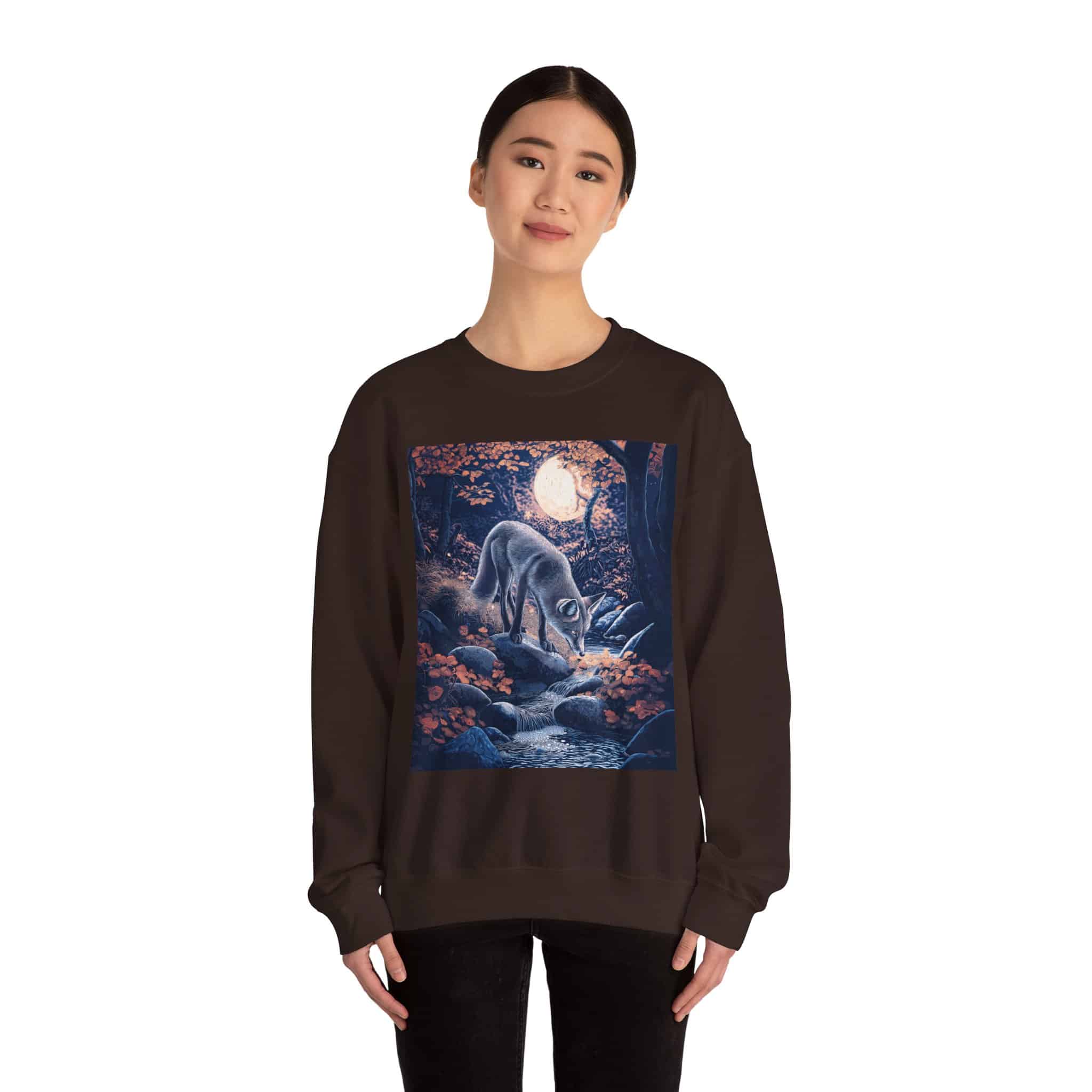 Fox By Stream At Moonlight by Wyldesigns Unisex Heavy Blend™ Crewneck Sweatshirt - Image 8