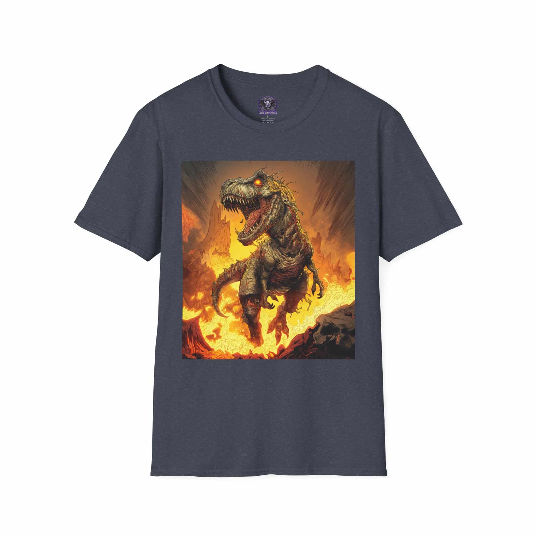 Zombie T-Rex Tyrannosaurus In Volcanic Wasteland Unisex T-Shirt - Image 33