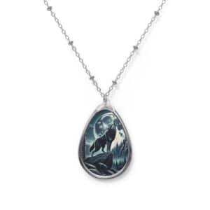 Wolf Howling WD-D001  By Wyldesigns Oval Necklace