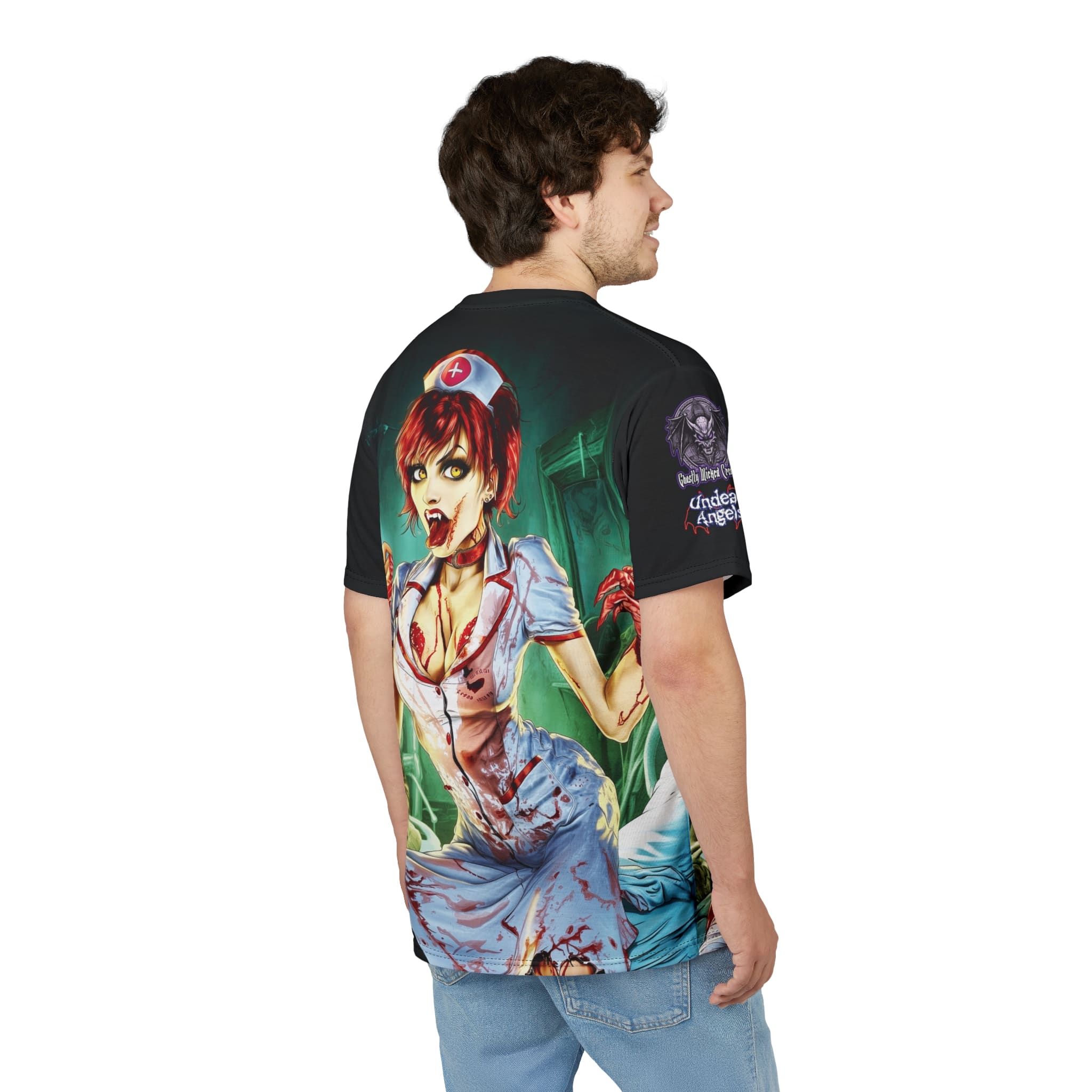 Undead Angels Zombie Nurse Abigail Reborn Style II-BZ Unisex Cut & Sew Tee (AOP) - Image 13