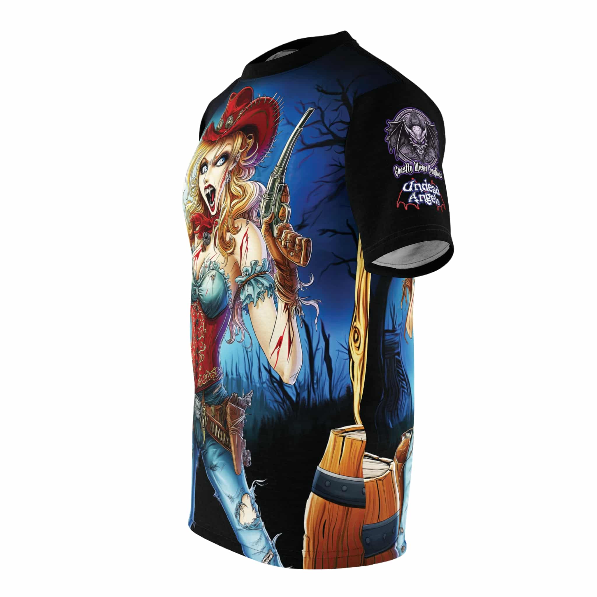 Undead Angels Zombie Cowgirl Cassidy Classic Reborn Style IV Unisex Cut & Sew Tee (AOP) - Image 3