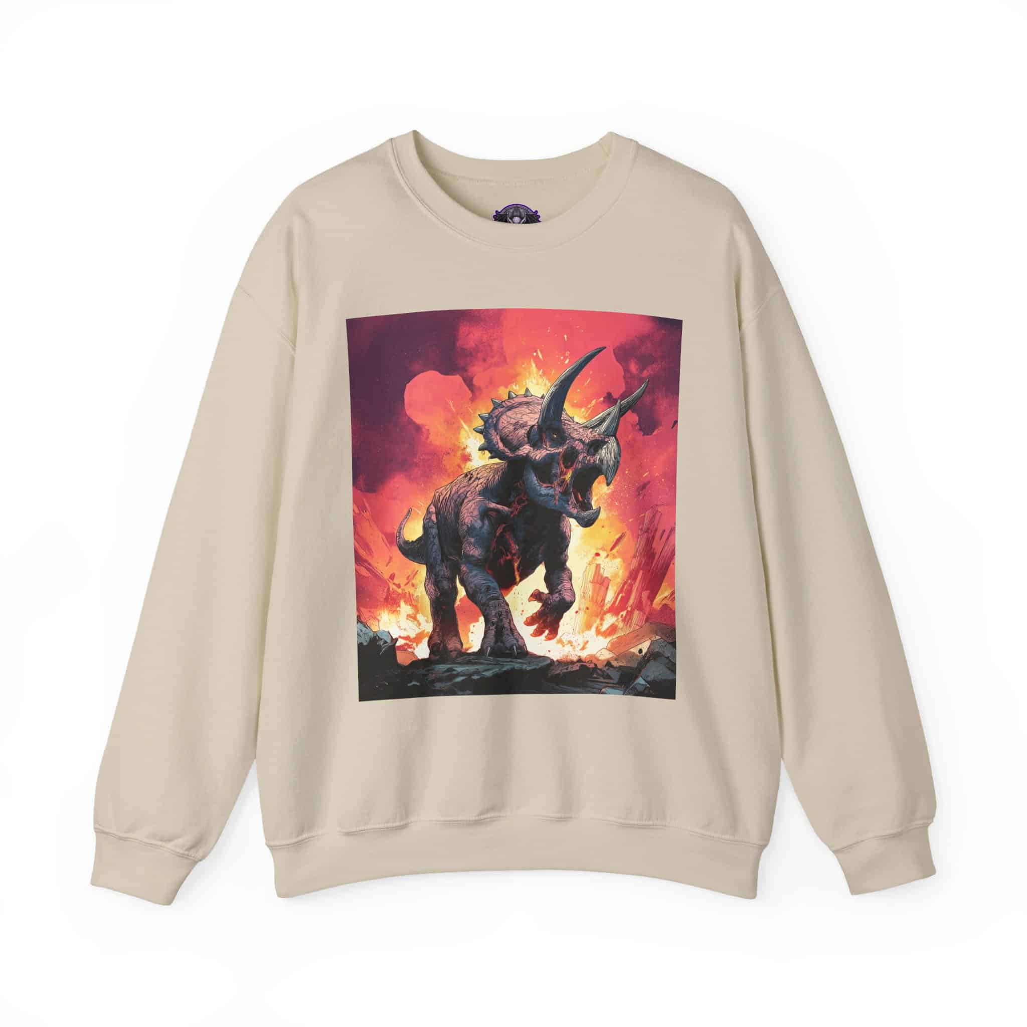 Skeletal Zombie Triceratops In Volcanic Wasteland Unisex Heavy Blend™ Crewneck Sweatshirt - Image 29