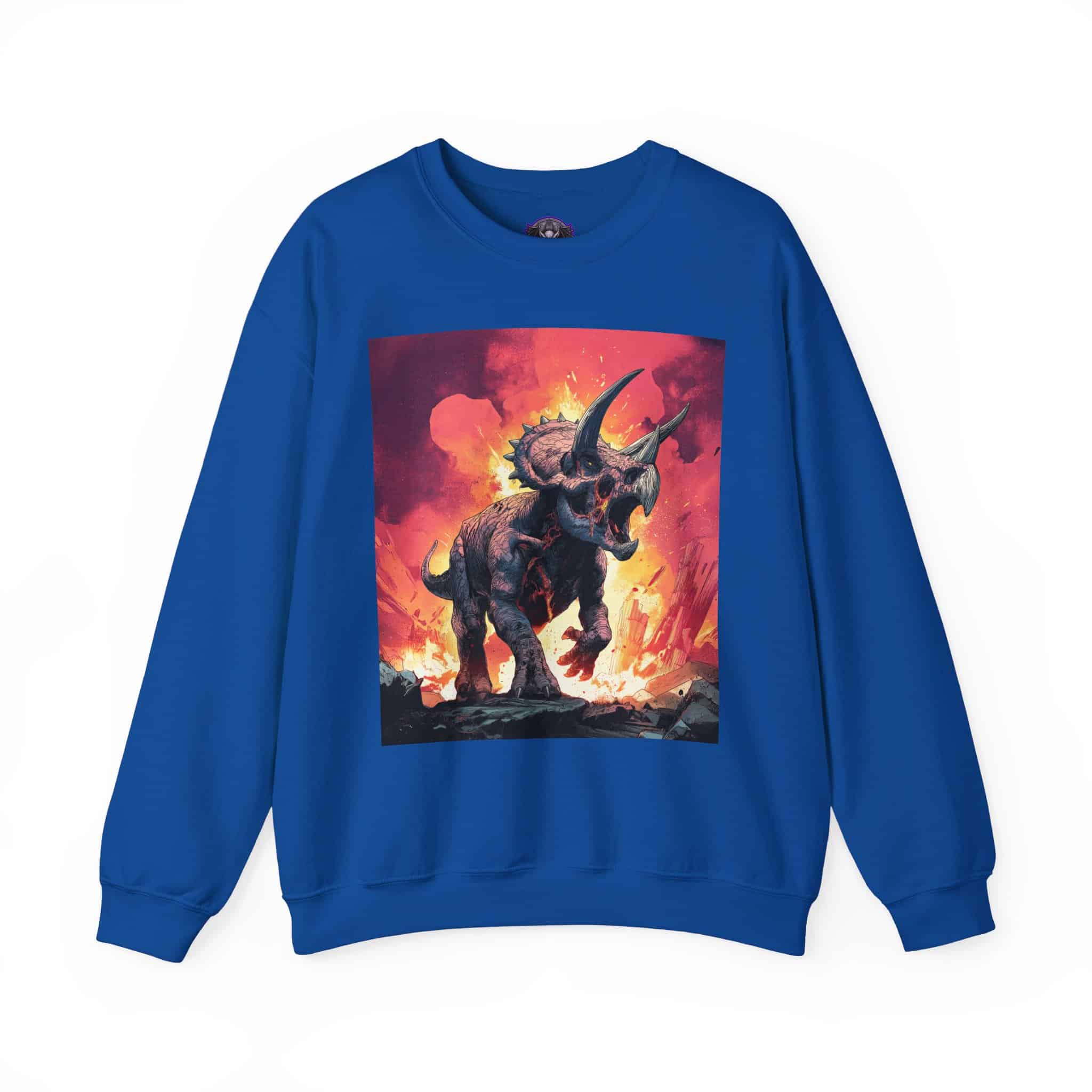Skeletal Zombie Triceratops In Volcanic Wasteland Unisex Heavy Blend™ Crewneck Sweatshirt - Image 49