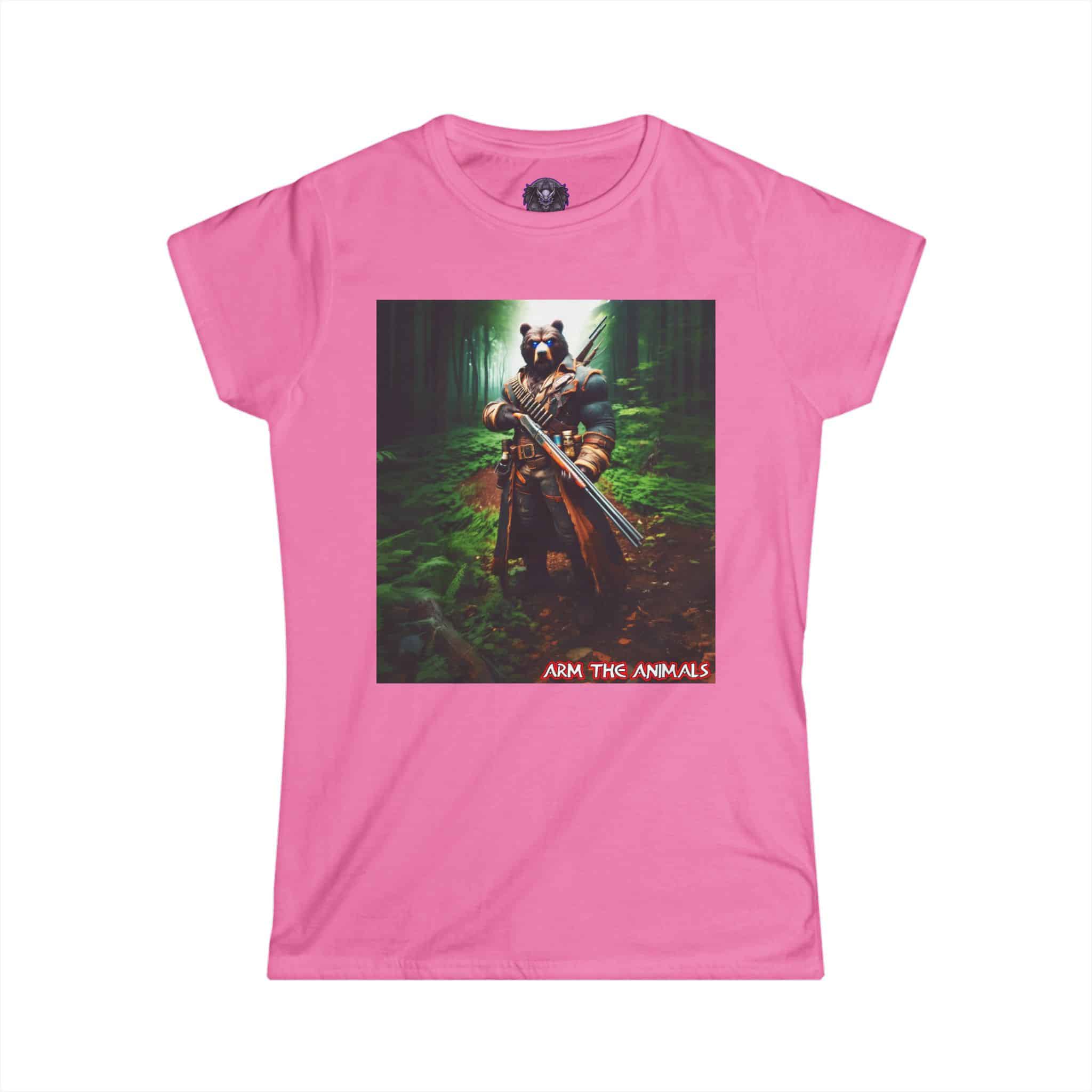 Arm The Animals: Hunter Bear #AA-D-Be001 Women's Softstyle Tee - Image 37