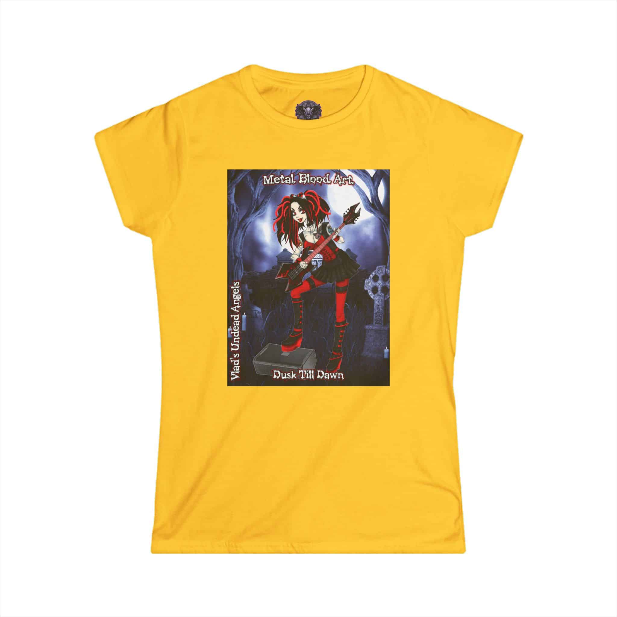 Crimson Undead Angel Guitarist - Classic Art w/Text Re-Issue Women's Softstyle Tee - Image 22