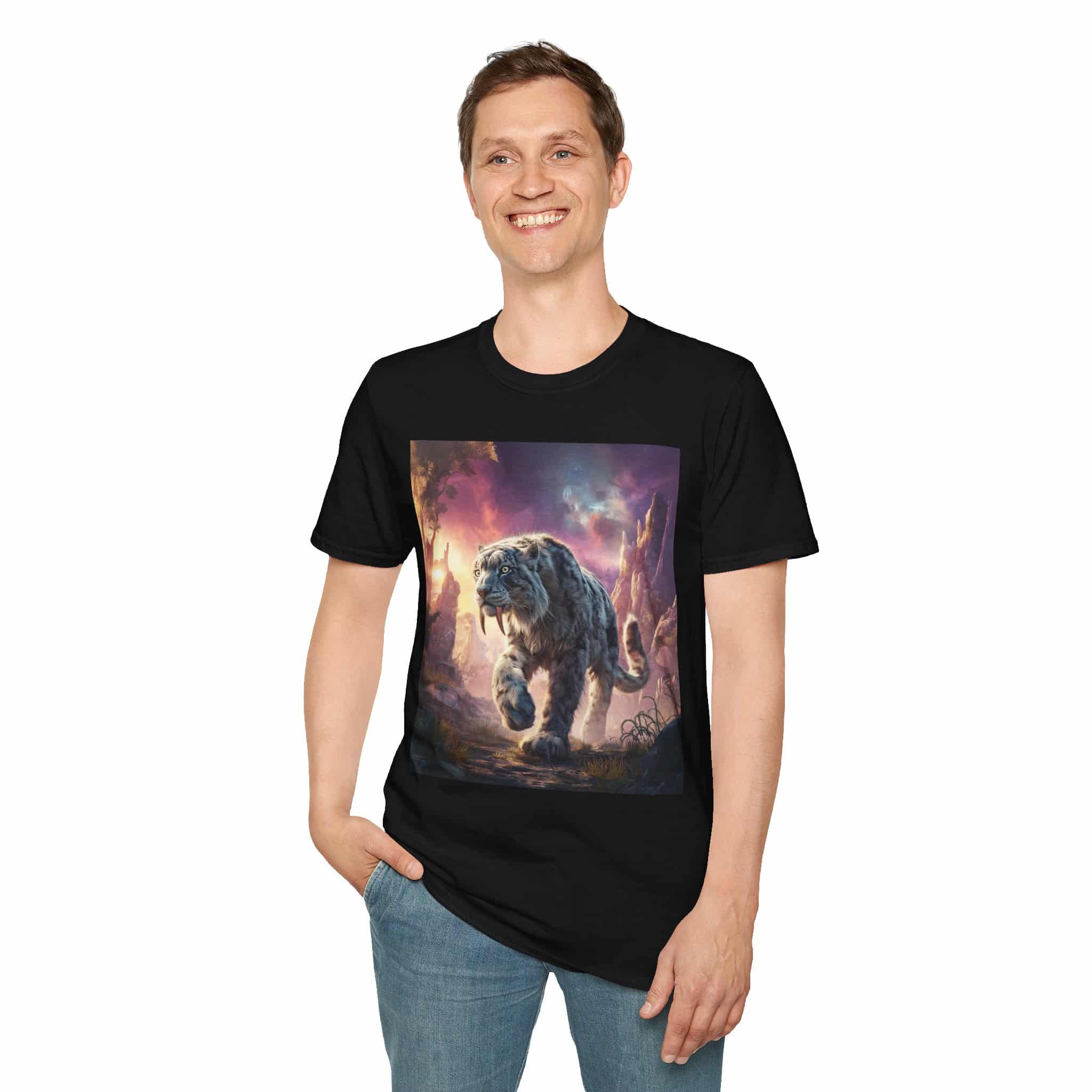Prehistoric Smilodon aka Sabre-Tooth Tiger II Unisex T-Shirt, Graphic Tee, Unique Gift, Casual Wear - Image 6