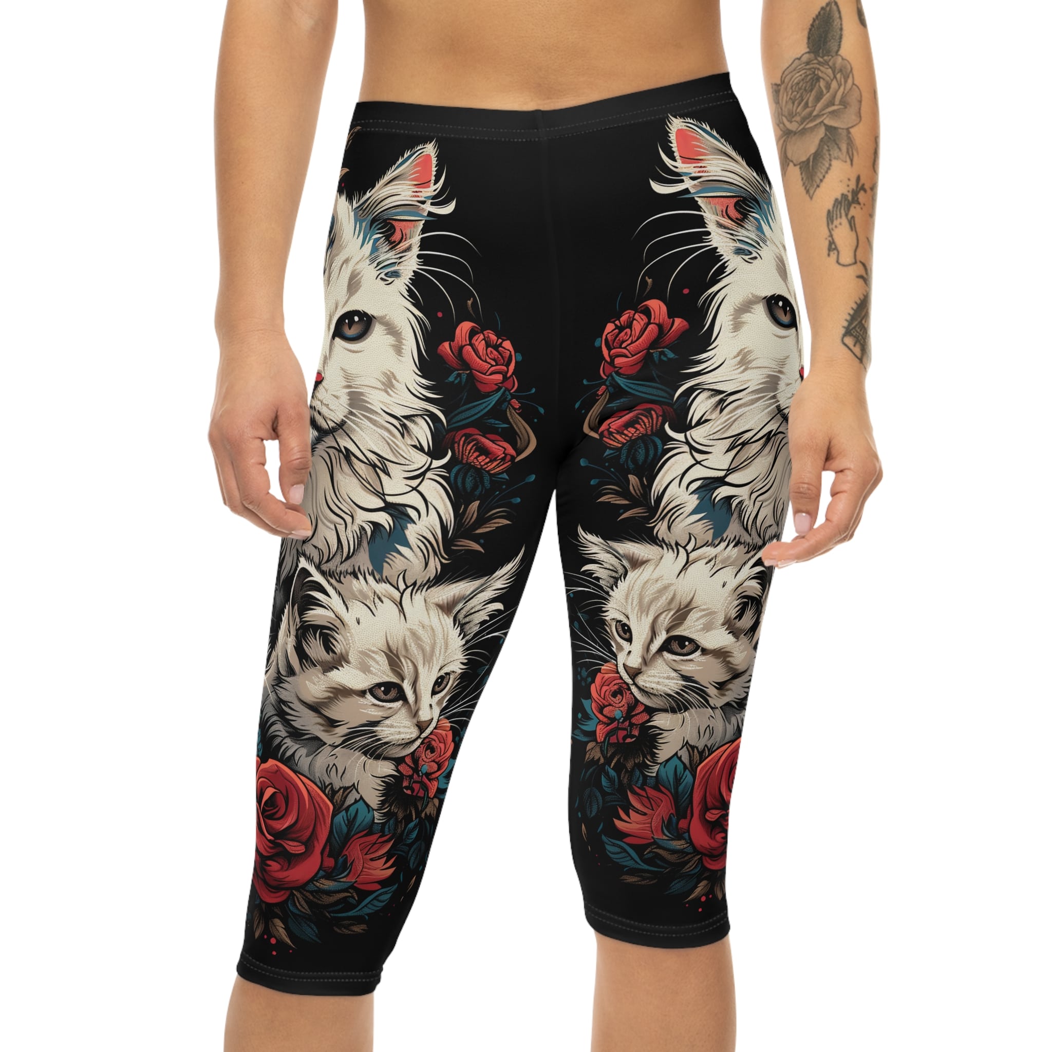 Mama Cat & Kittens WD-M001 By Wyldesigns Women’s Capri Leggings (AOP) - Image 3