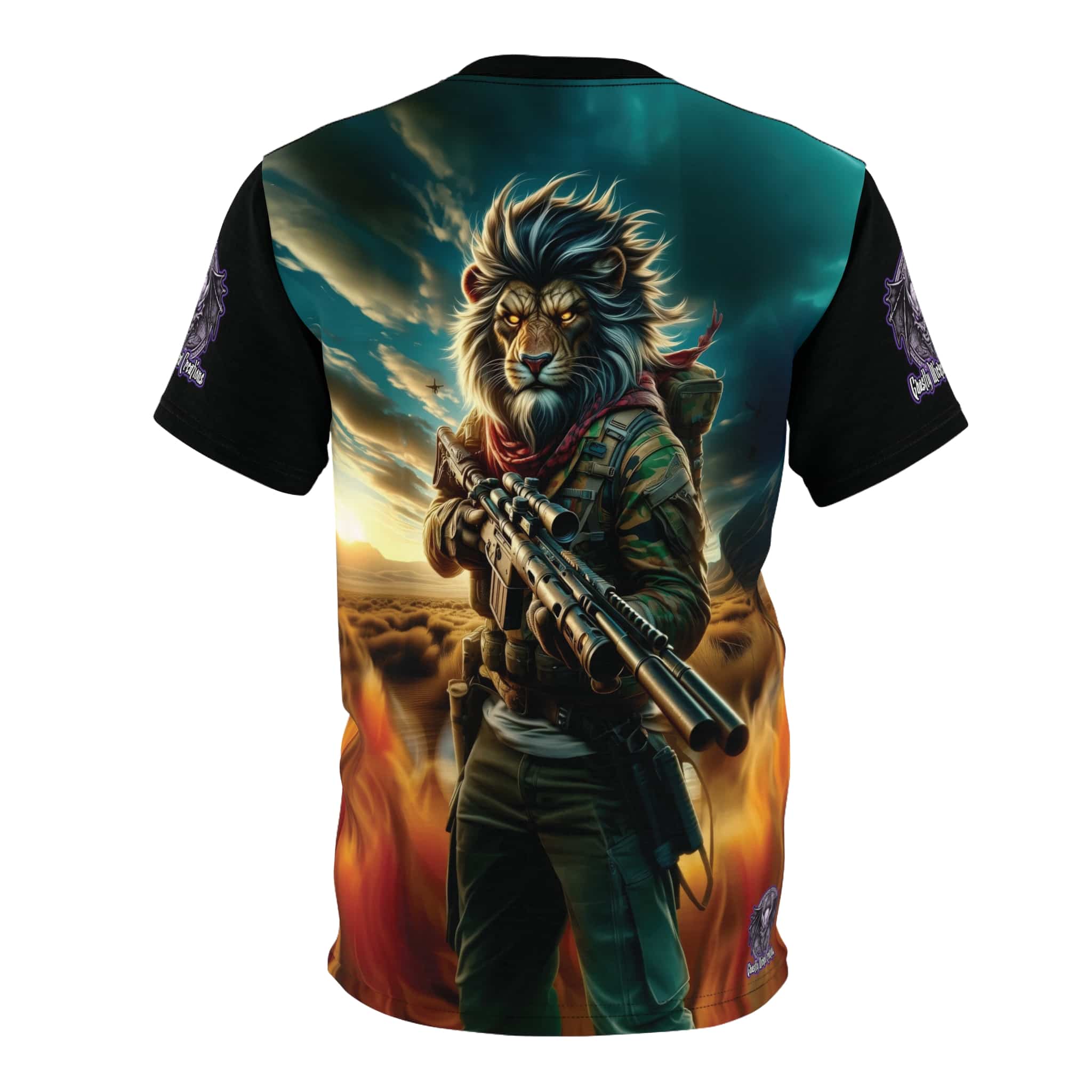 Arm The Animals: Hunter Lion #AA-D-Li001 Unisex Cut & Sew Tee (AOP) - Image 2