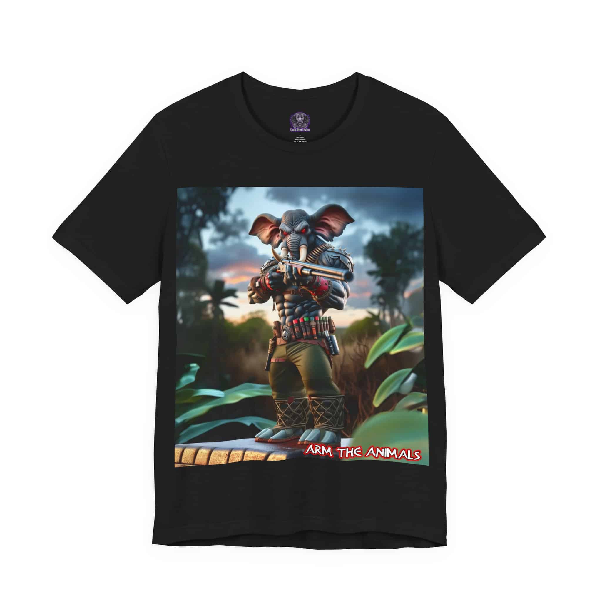 Arm The Animals: Bounty Hunter Elephant #AA-D-El002 Unisex Jersey Short Sleeve Tee - Image 3
