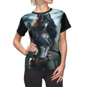 Arm The Animals: Hunter Wolf Girl #AA-D-W002 Women's Cut & Sew Tee (AOP)