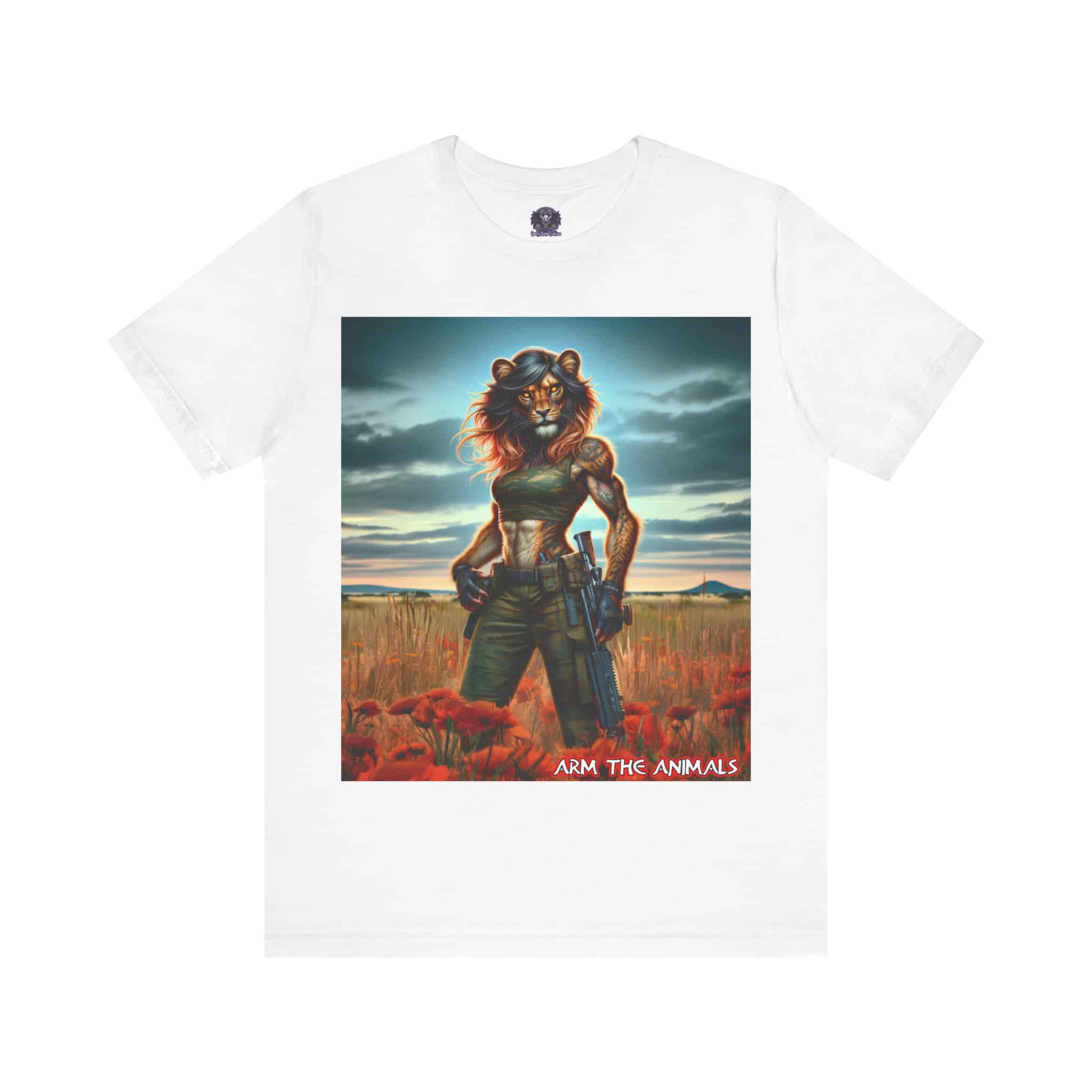 Arm The Animals: Hunter Lioness #AA-D-Lis001 Unisex Jersey Short Sleeve Tee - Image 16