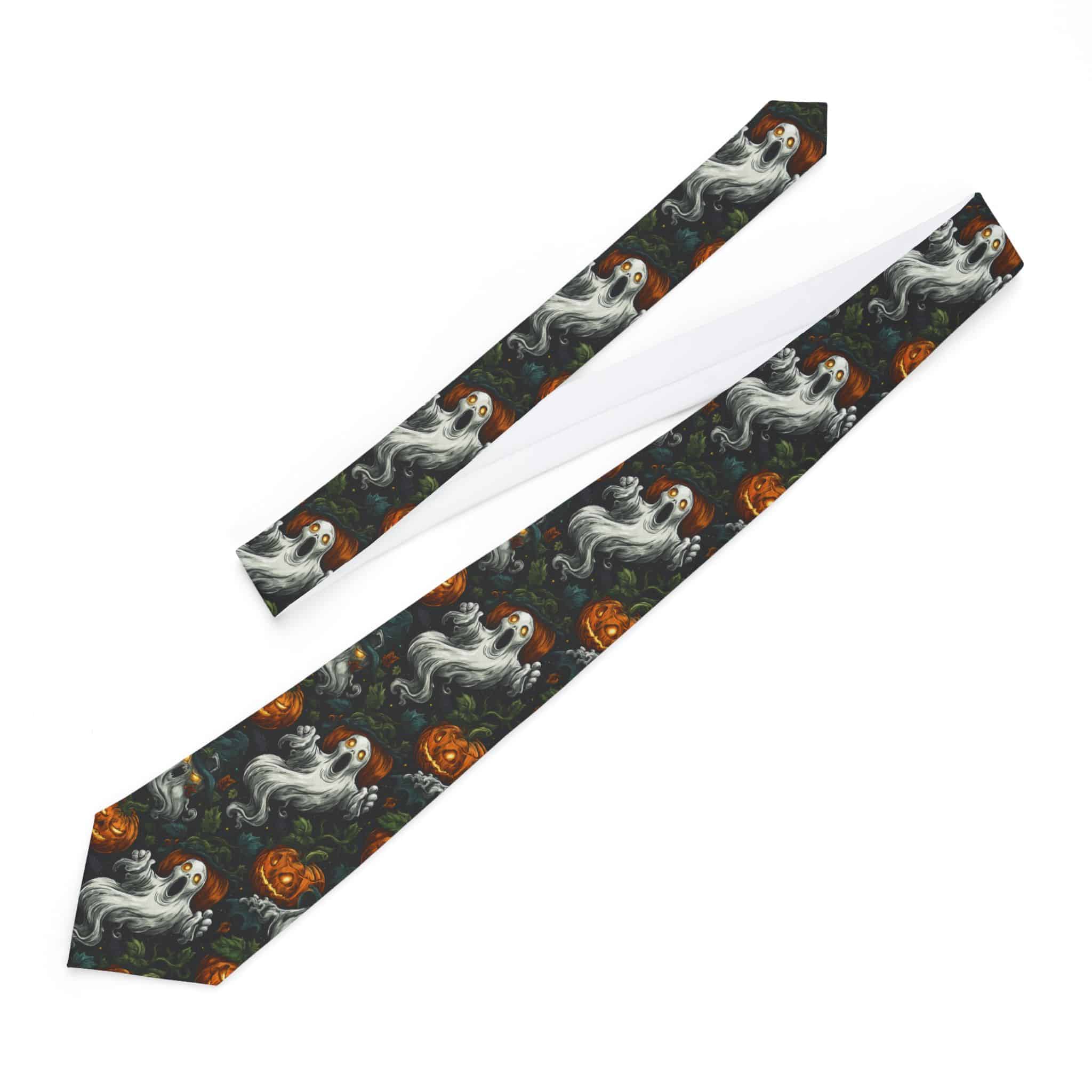 Halloween Ghosts & Pumpkins Pattern 1 Tie - Unique Statement Tie, Gifts for Him, Business Casual Accessory, Formal Wear, Art-Inspired - Image 2