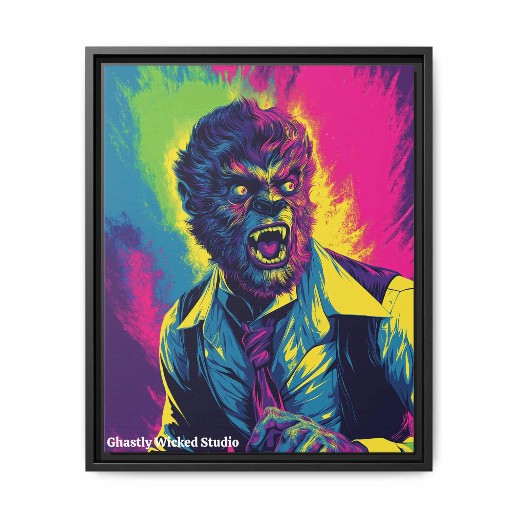 The Wolfman II Pop 60’s Art Style Matte Canvas, Black Frame Halloween - Image 4