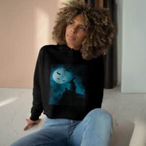 Witch With Black Cat By Moonlight #MJ-W003 Woman's Crop Hoodie