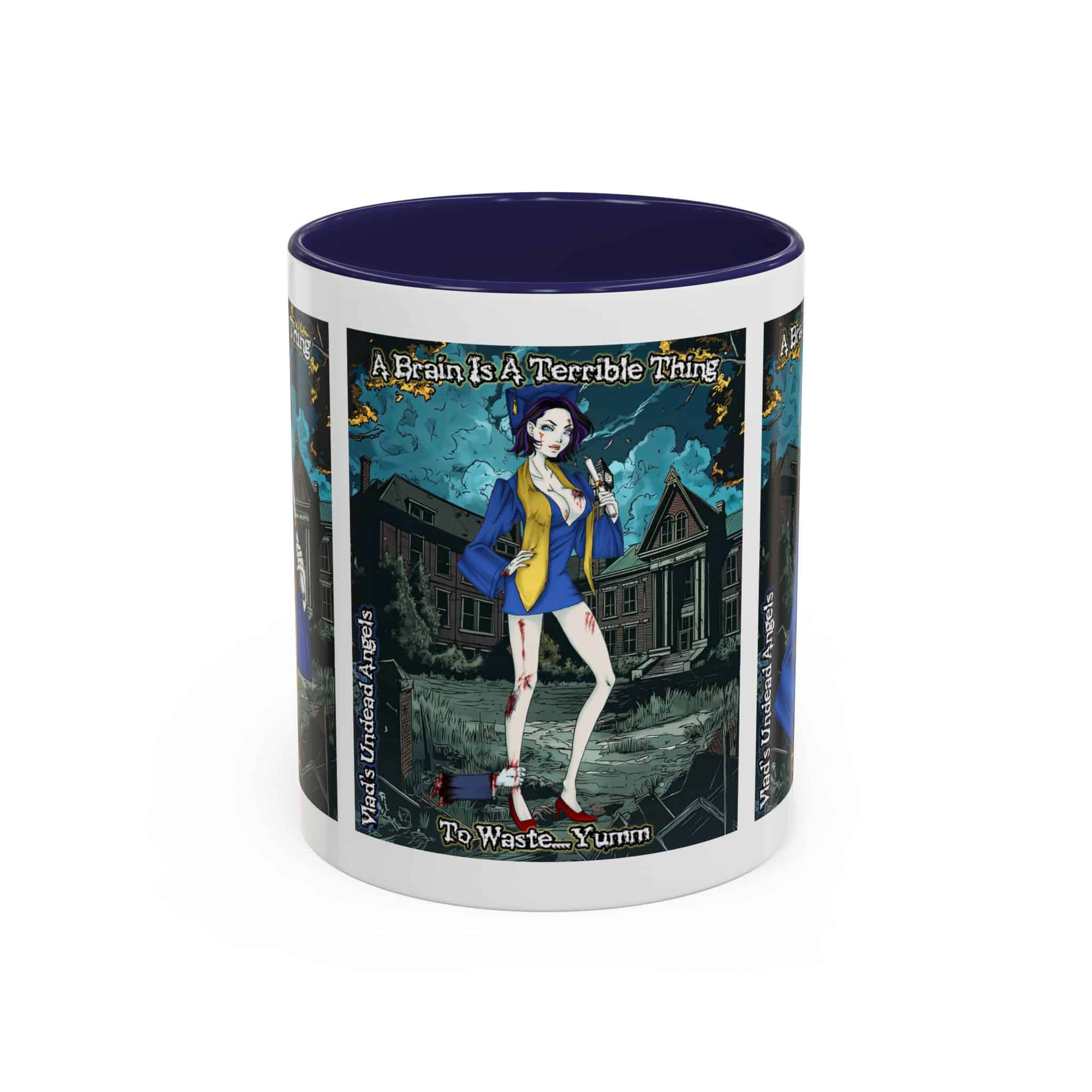 Tiffany Undead Angel Zombie Graduate – Classic Art V2 w/Text Accent Coffee Mug (11, 15oz) - Image 6