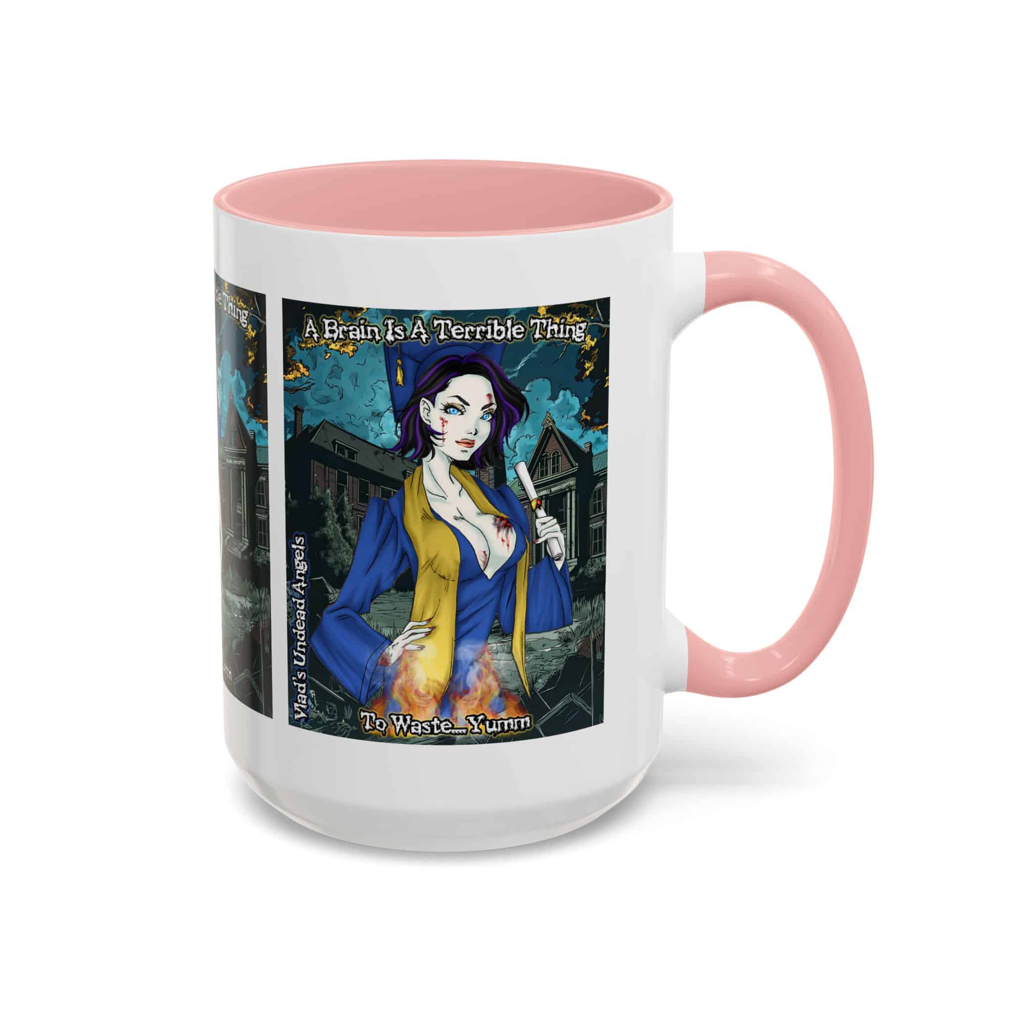 Tiffany Undead Angel Zombie Graduate – Classic Art V2 w/Text Accent Coffee Mug (11, 15oz) - Image 30